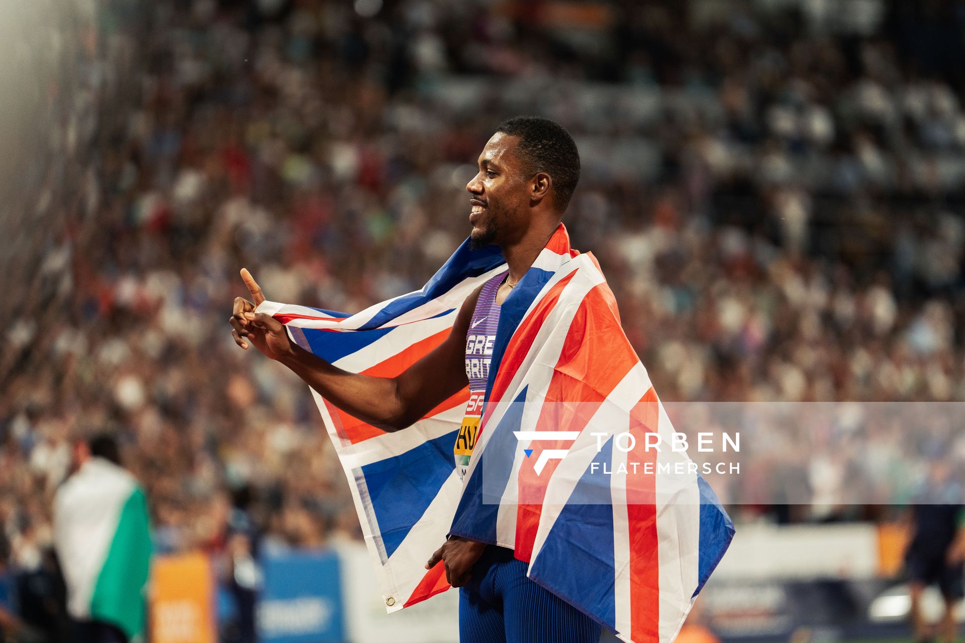 Zharnel Hughes (GBR) am 16.08.2022 bei den Leichtathletik-Europameisterschaften in Muenchen