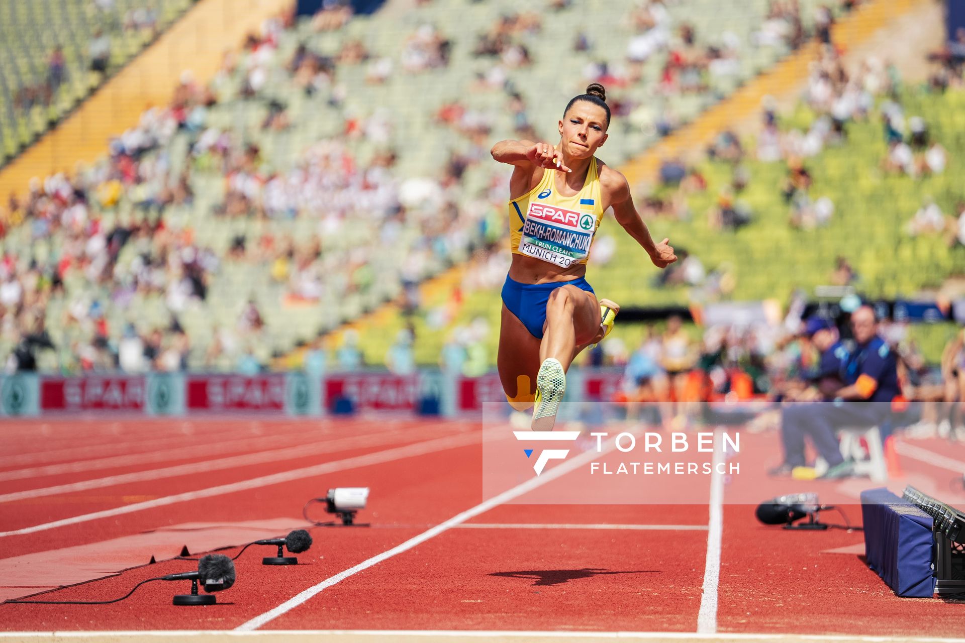 Maryna Bekh-Romanchuk (UKR) im Dreisprung am 17.08.2022 bei den Leichtathletik-Europameisterschaften in Muenchen