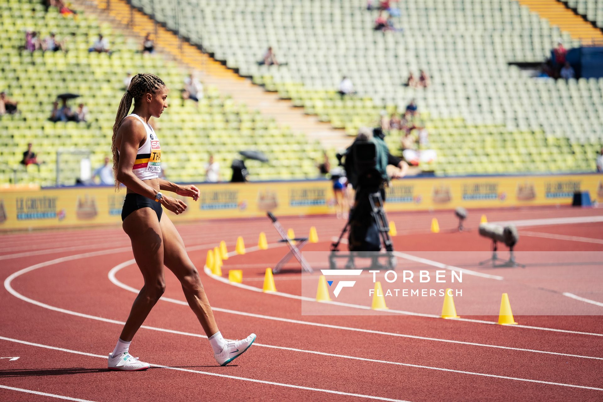 Nafissatou Thiam (BEL) beim Hochsprung am 17.08.2022 bei den Leichtathletik-Europameisterschaften in Muenchen