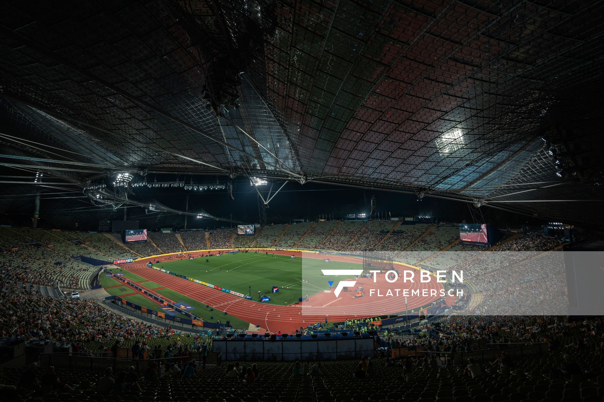 Das Olympiastadion am 17.08.2022 bei den Leichtathletik-Europameisterschaften in Muenchen