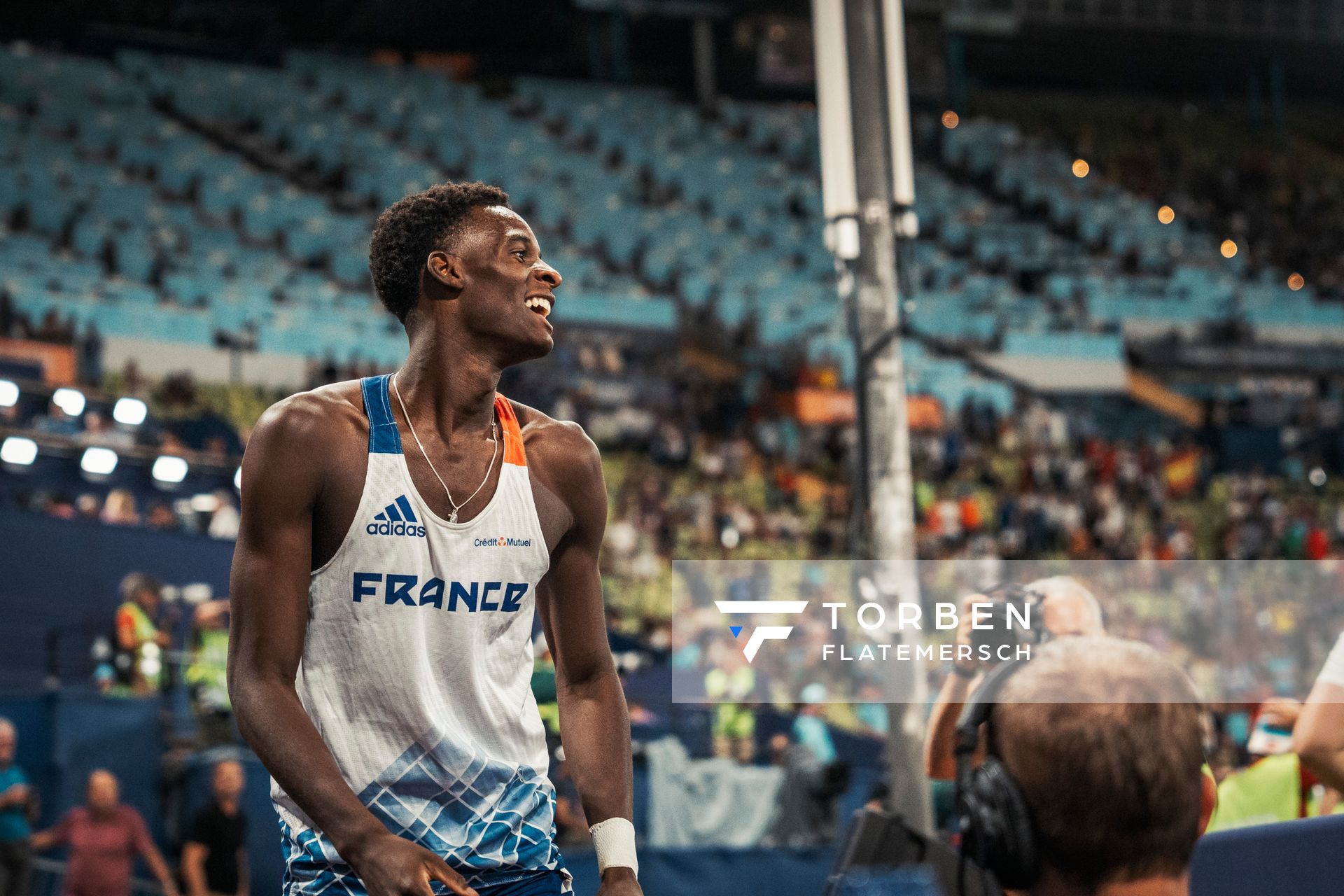 Just Kwaou-Mathey (FRA) gewinnt Bronze ueber 110m Huerden am 17.08.2022 bei den Leichtathletik-Europameisterschaften in Muenchen