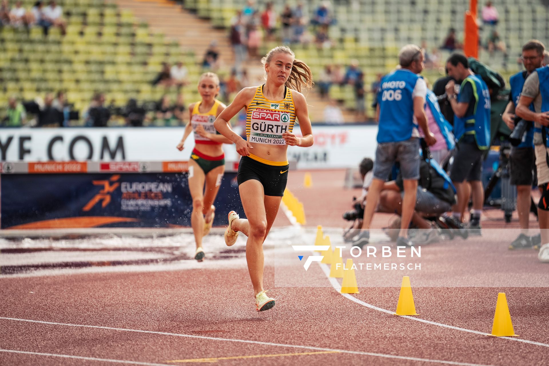 Olivia Guerth (GER) im 3000m Hindernis Vorlauf am 18.08.2022 bei den Leichtathletik-Europameisterschaften in Muenchen