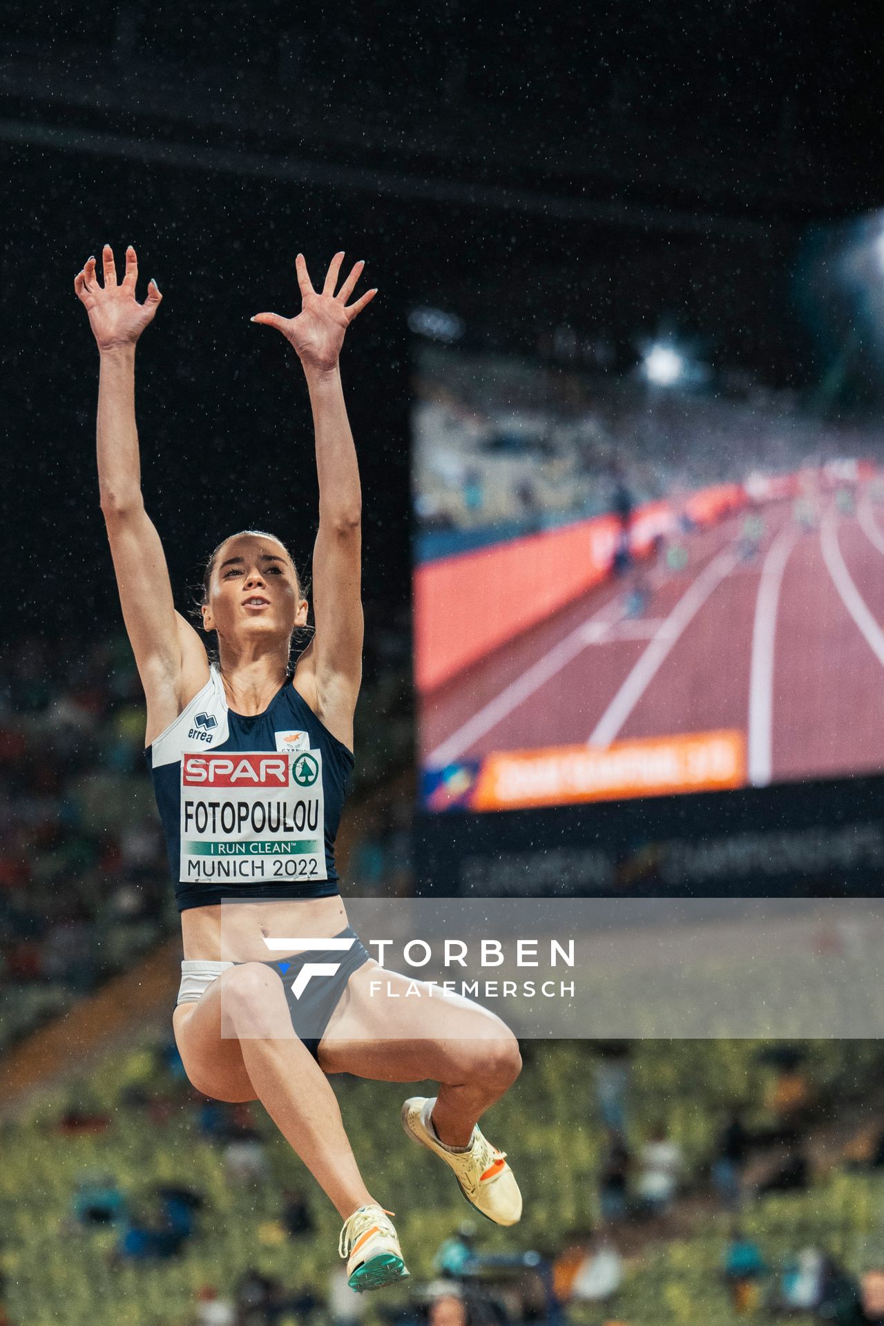 Filippa Fotopoulou (CYP) im Weitsprung am 18.08.2022 bei den Leichtathletik-Europameisterschaften in Muenchen