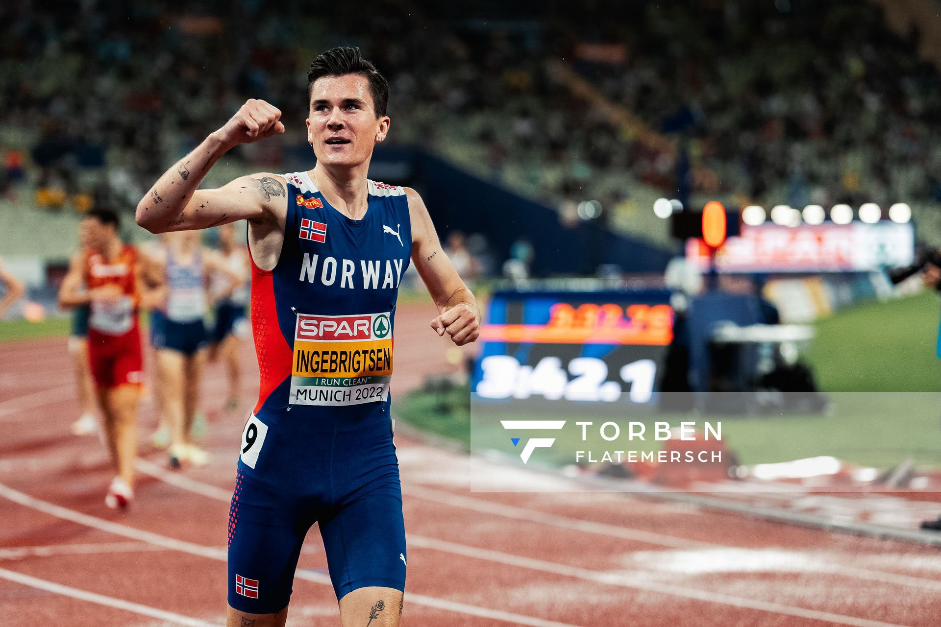 Jakob Ingebrigtsen (NOR) am 18.08.2022 bei den Leichtathletik-Europameisterschaften in Muenchen