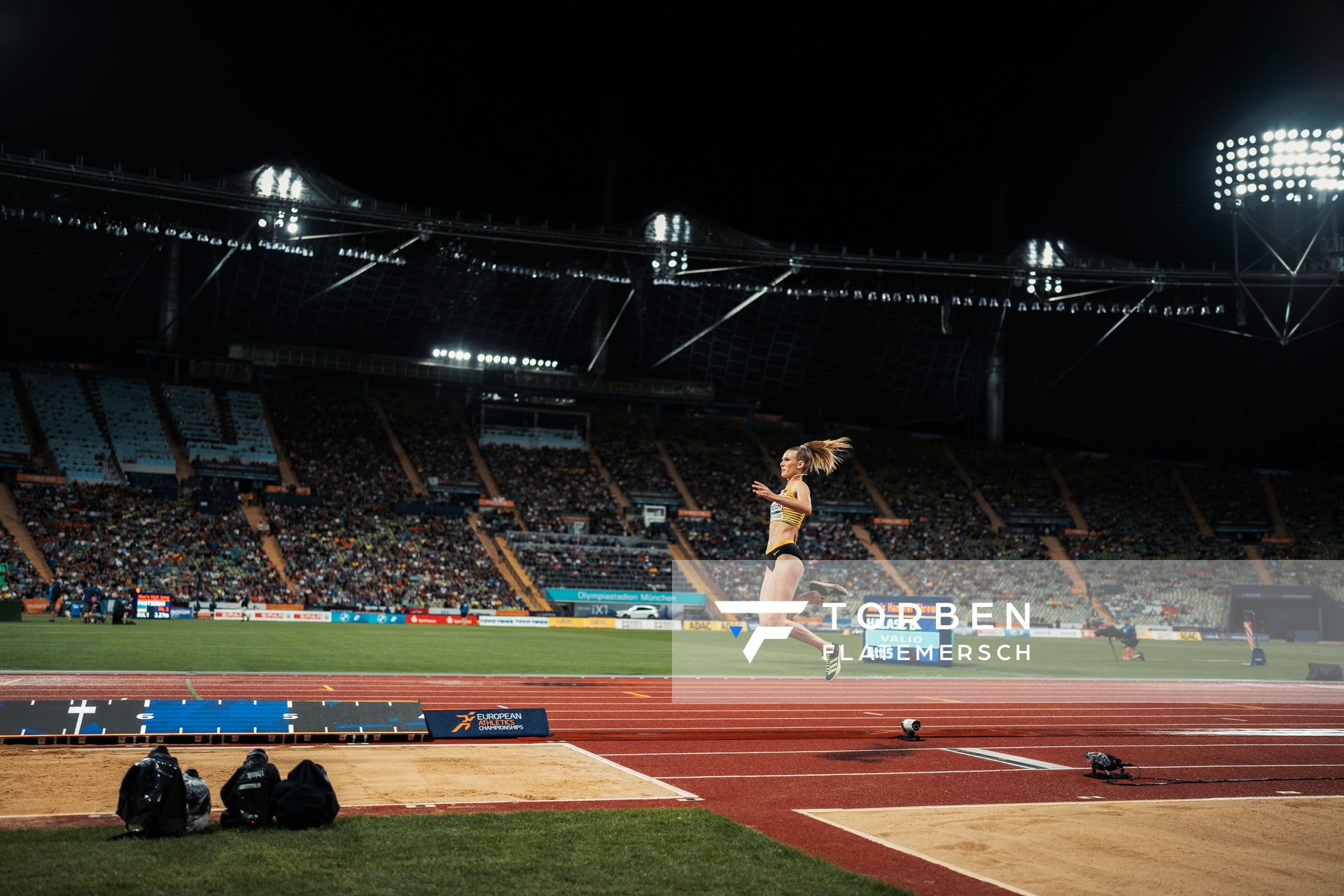 Merle Homeier (GER) beim Weitsprung am 18.08.2022 bei den Leichtathletik-Europameisterschaften in Muenchen