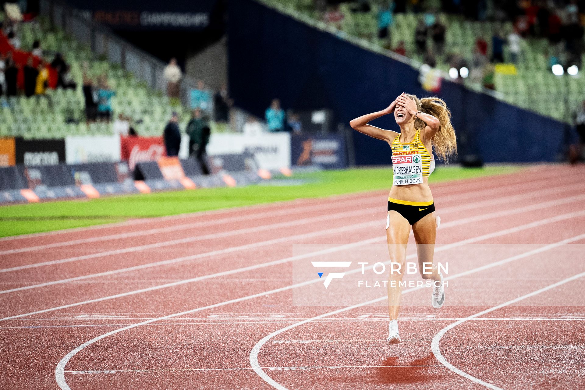 Konstanze Klosterhalfen (GER) gewinnt Gold ueber 5000m am 18.08.2022 bei den Leichtathletik-Europameisterschaften in Muenchen