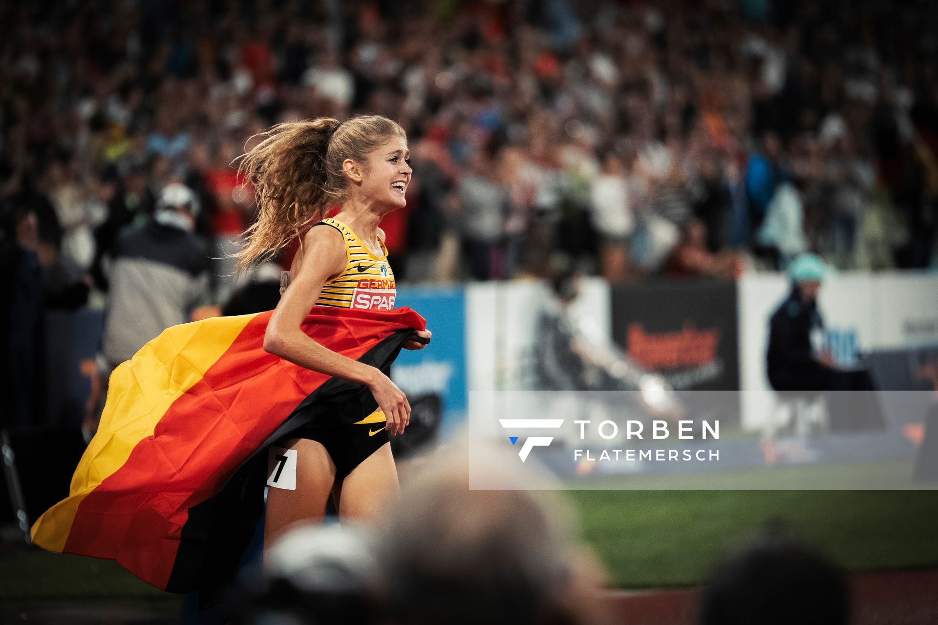 Konstanze Klosterhalfen (GER) gewinnt Gold ueber 5000m am 18.08.2022 bei den Leichtathletik-Europameisterschaften in Muenchen