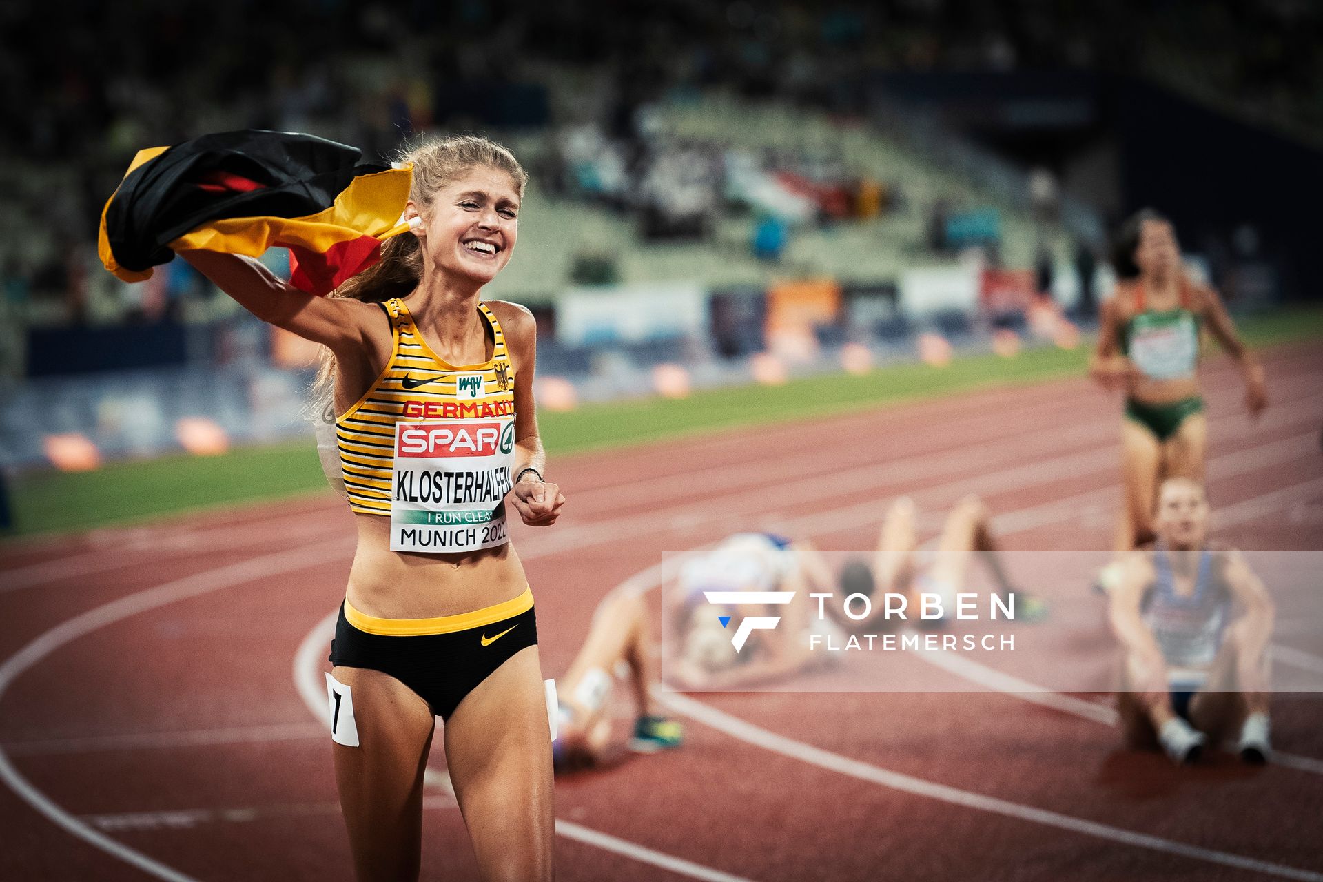 Konstanze Klosterhalfen (GER) gewinnt Gold ueber 5000m am 18.08.2022 bei den Leichtathletik-Europameisterschaften in Muenchen