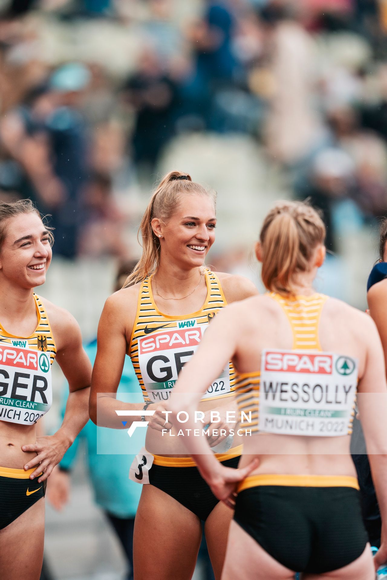 Luna Thiel (GER) in der 4x400m Staffel von Deutschland am 19.08.2022 bei den Leichtathletik-Europameisterschaften in Muenchen