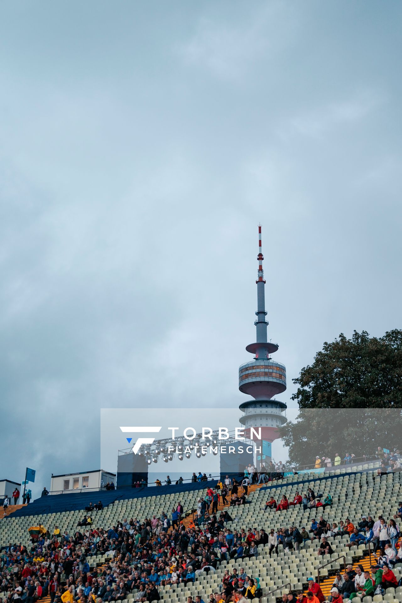 Der Olympiaturm am 19.08.2022 bei den Leichtathletik-Europameisterschaften in Muenchen