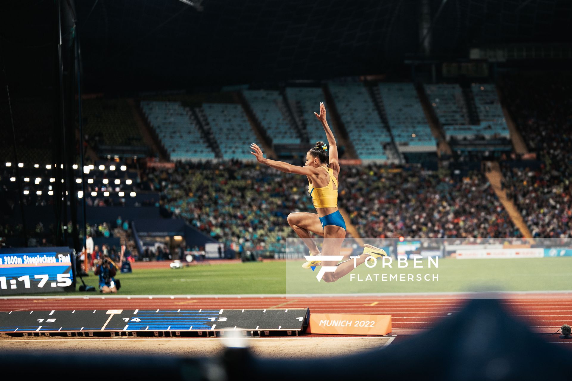 Maryna Bekh-Romanchuk (UKR) im Dreisprung am 19.08.2022 bei den Leichtathletik-Europameisterschaften in Muenchen