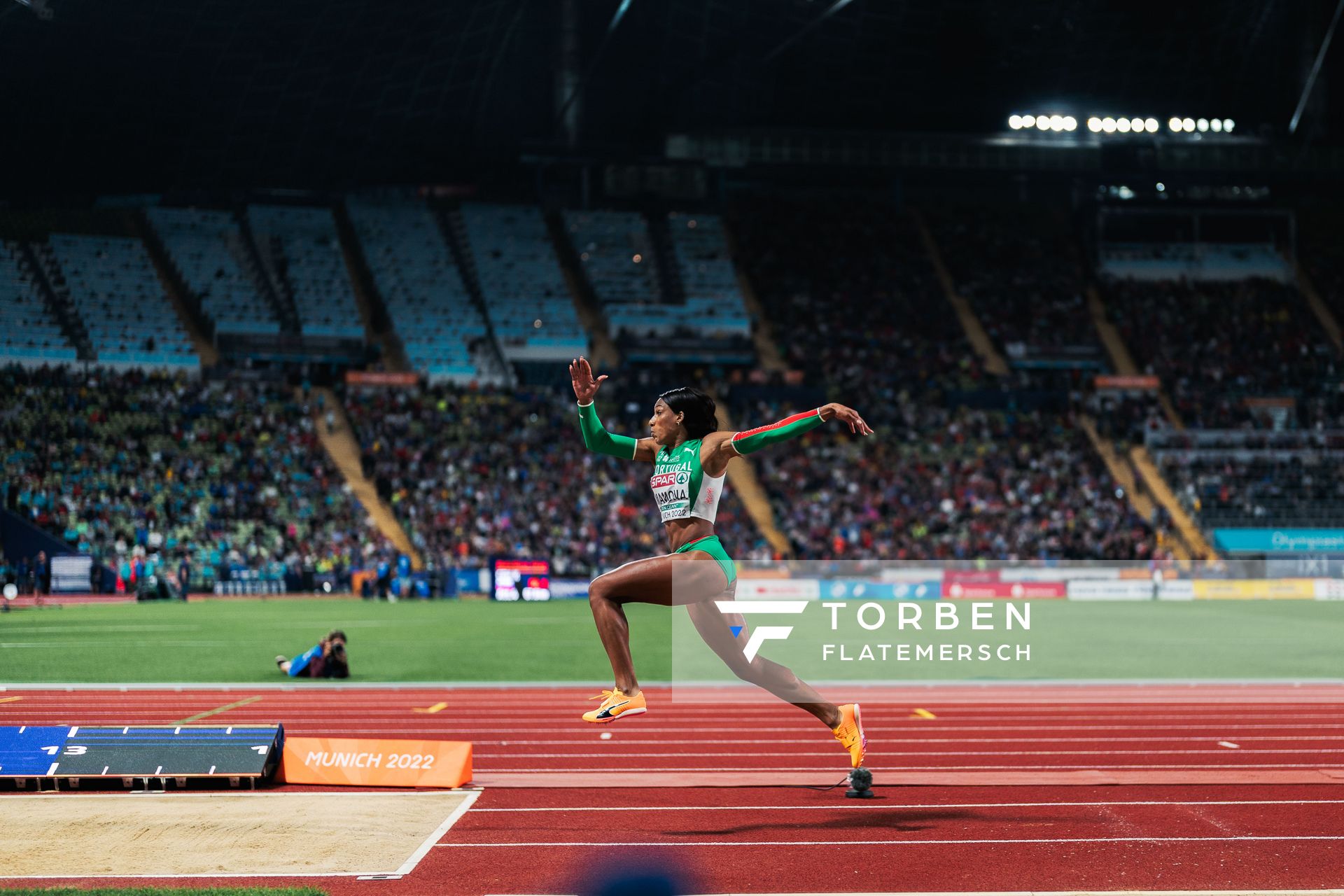 Patricia Mamona (POR) im Dreisprung am 19.08.2022 bei den Leichtathletik-Europameisterschaften in Muenchen