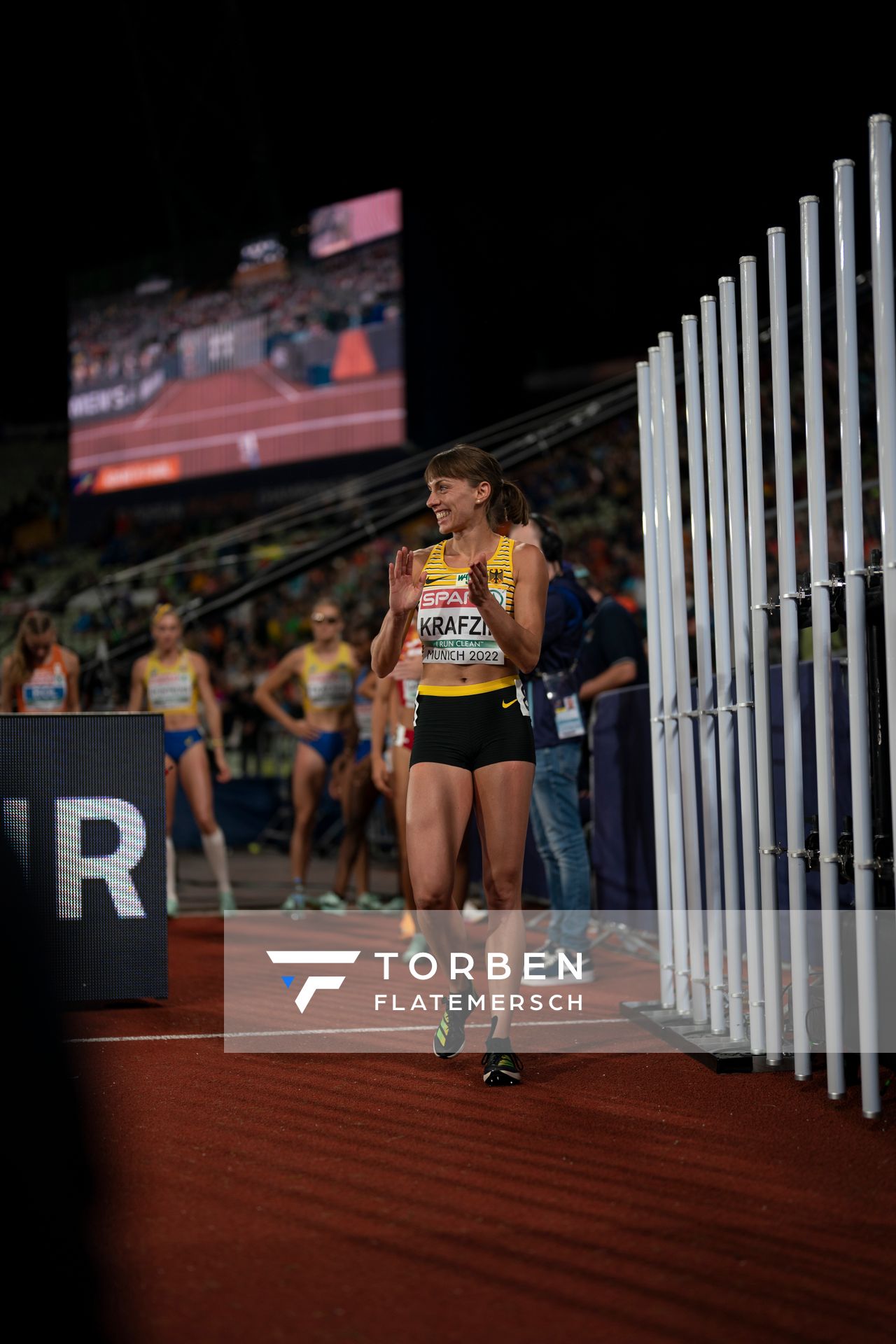 Carolina Krafzik (GER) im Dreisprung Finale am 19.08.2022 bei den Leichtathletik-Europameisterschaften in Muenchen