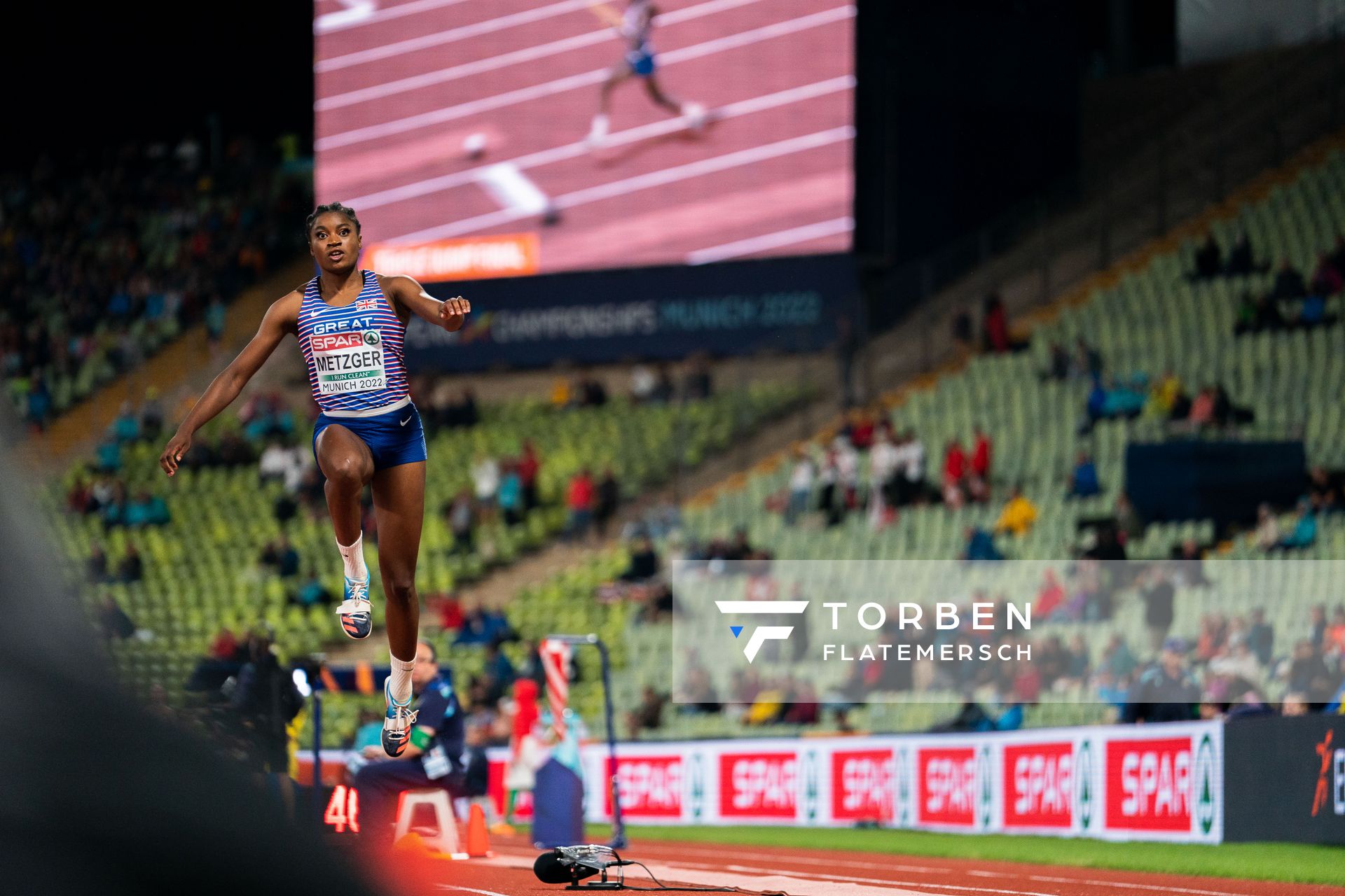 Naomi Metzger (GER) im Dreisprung am 19.08.2022 bei den Leichtathletik-Europameisterschaften in Muenchen