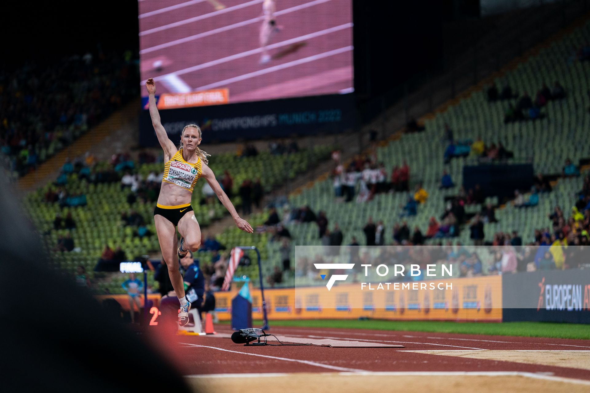 Neele Eckhardt-Noack (GER) im Dreisprung am 19.08.2022 bei den Leichtathletik-Europameisterschaften in Muenchen