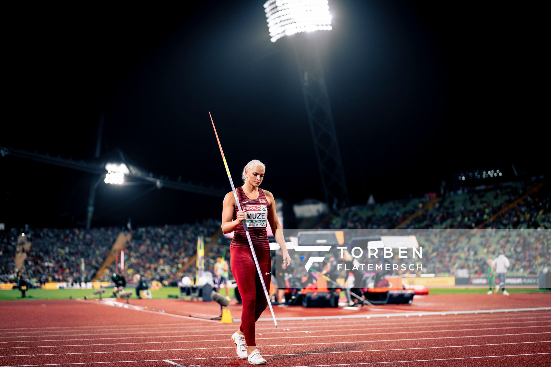 Līna Muze (LAT) beim Sperrwerfen am 20.08.2022 bei den Leichtathletik-Europameisterschaften in Muenchen