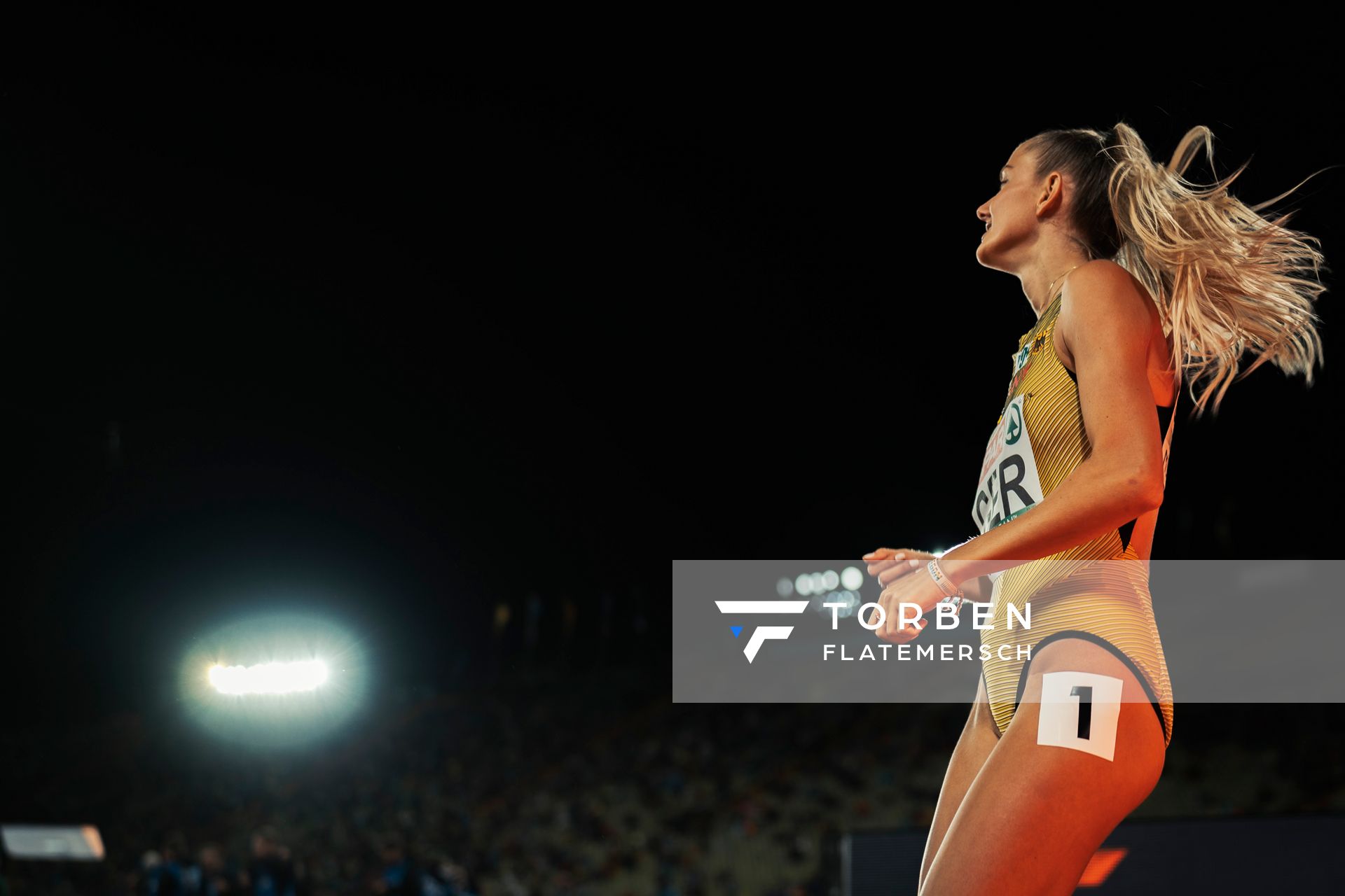 Alica Schmidt (GER) bei der Athletenvorstellung der 4x400m Staffeln am 20.08.2022 bei den Leichtathletik-Europameisterschaften in Muenchen