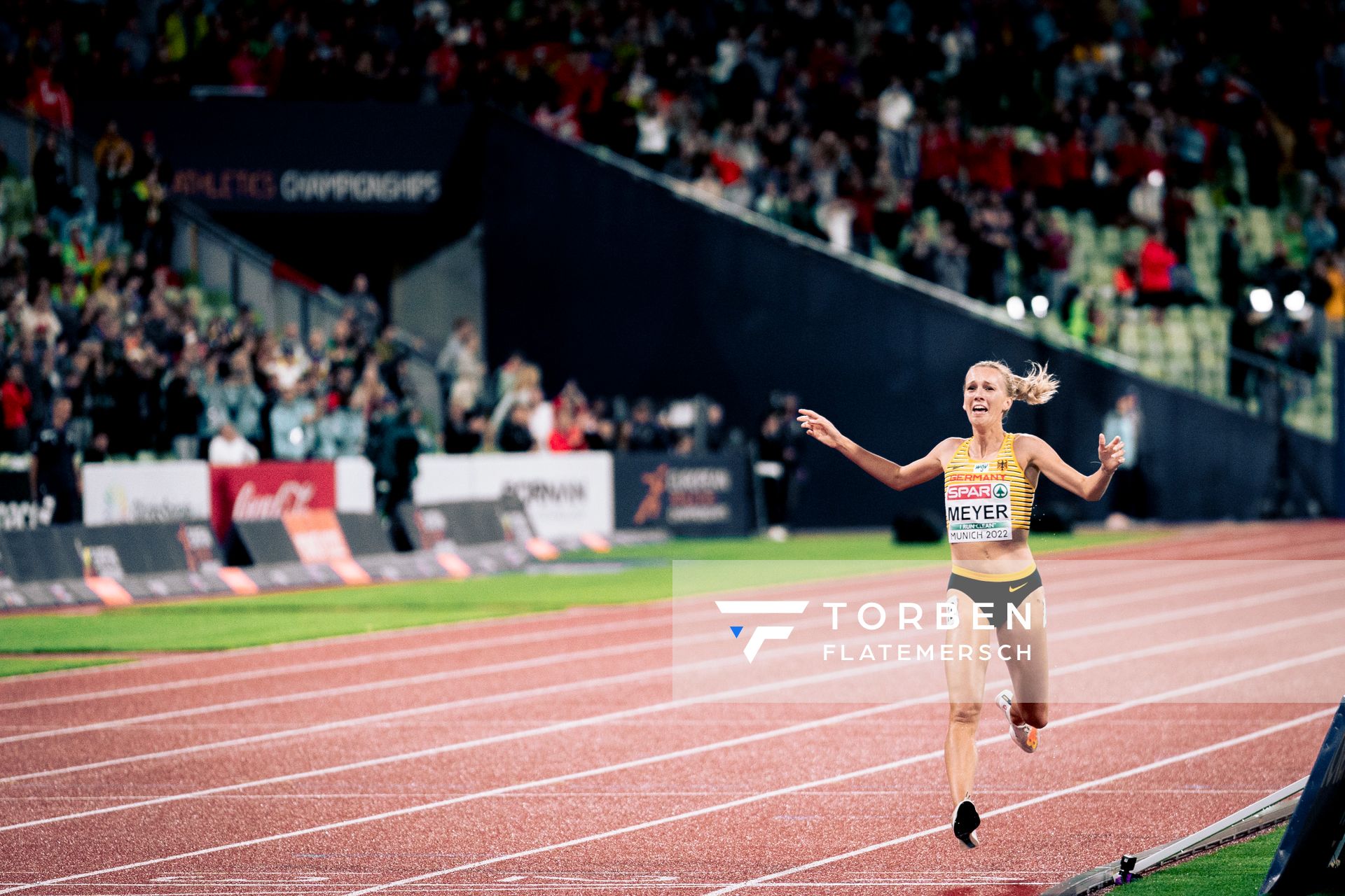 Lea Meyer (GER) im 3000m Hindernis Finale am 20.08.2022 bei den Leichtathletik-Europameisterschaften in Muenchen