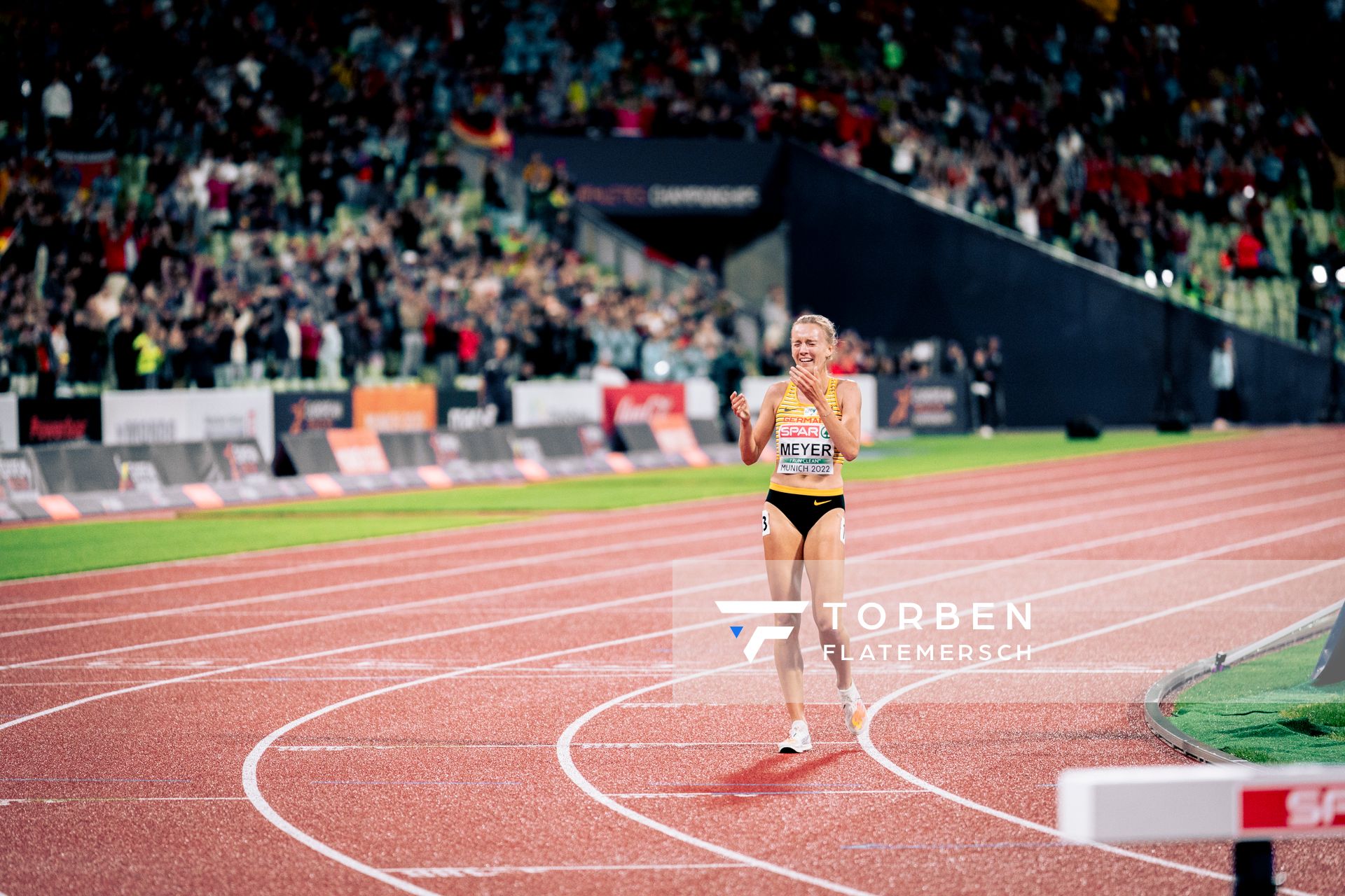 Lea Meyer (GER) im 3000m Hindernis Finale am 20.08.2022 bei den Leichtathletik-Europameisterschaften in Muenchen