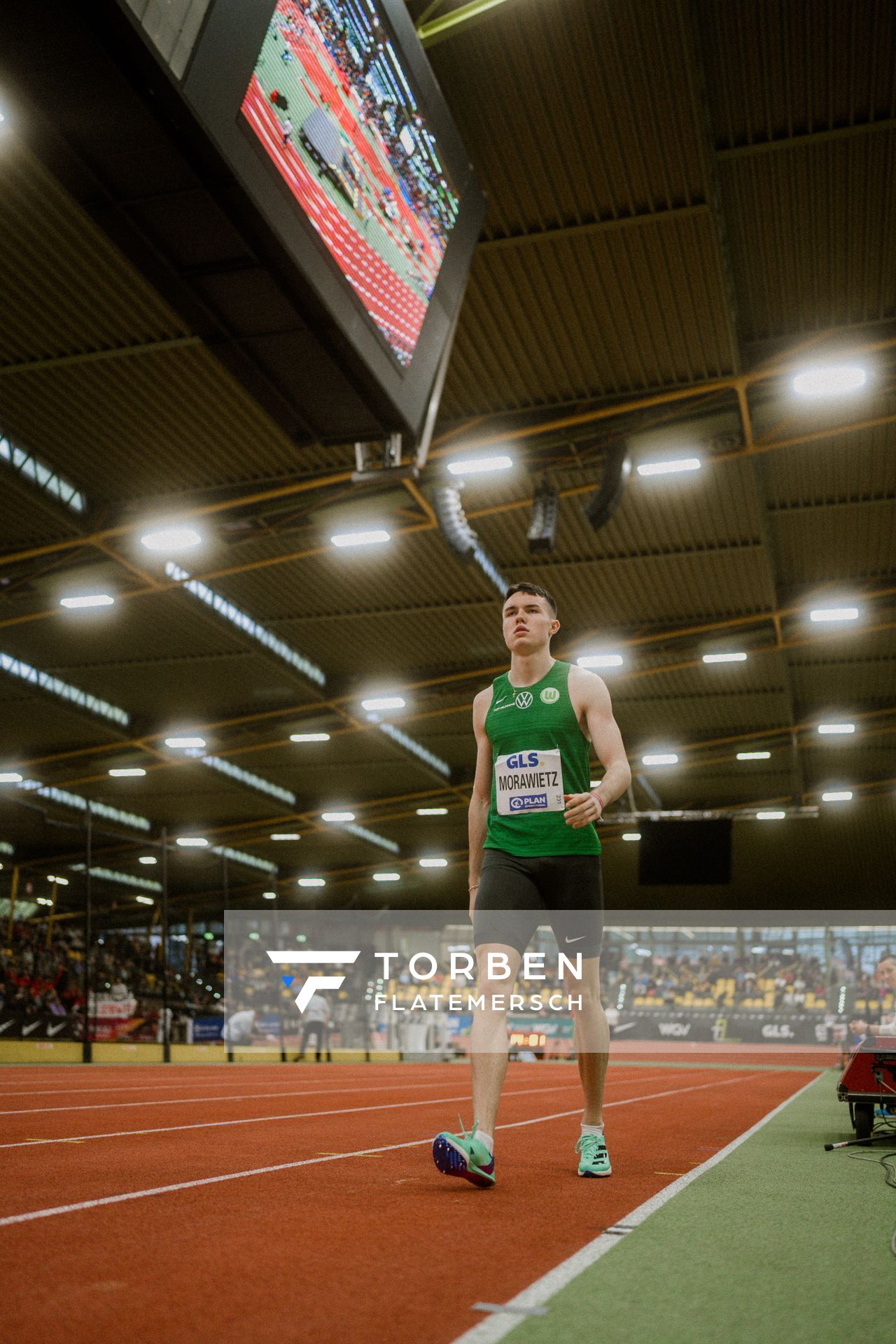 Tobias Morawietz (VfL Wolfsburg) bei den Deutschen Leichtathletik-Hallenmeisterschaften am 18.02.2023 in der Helmut-Koernig-Halle in Dortmund