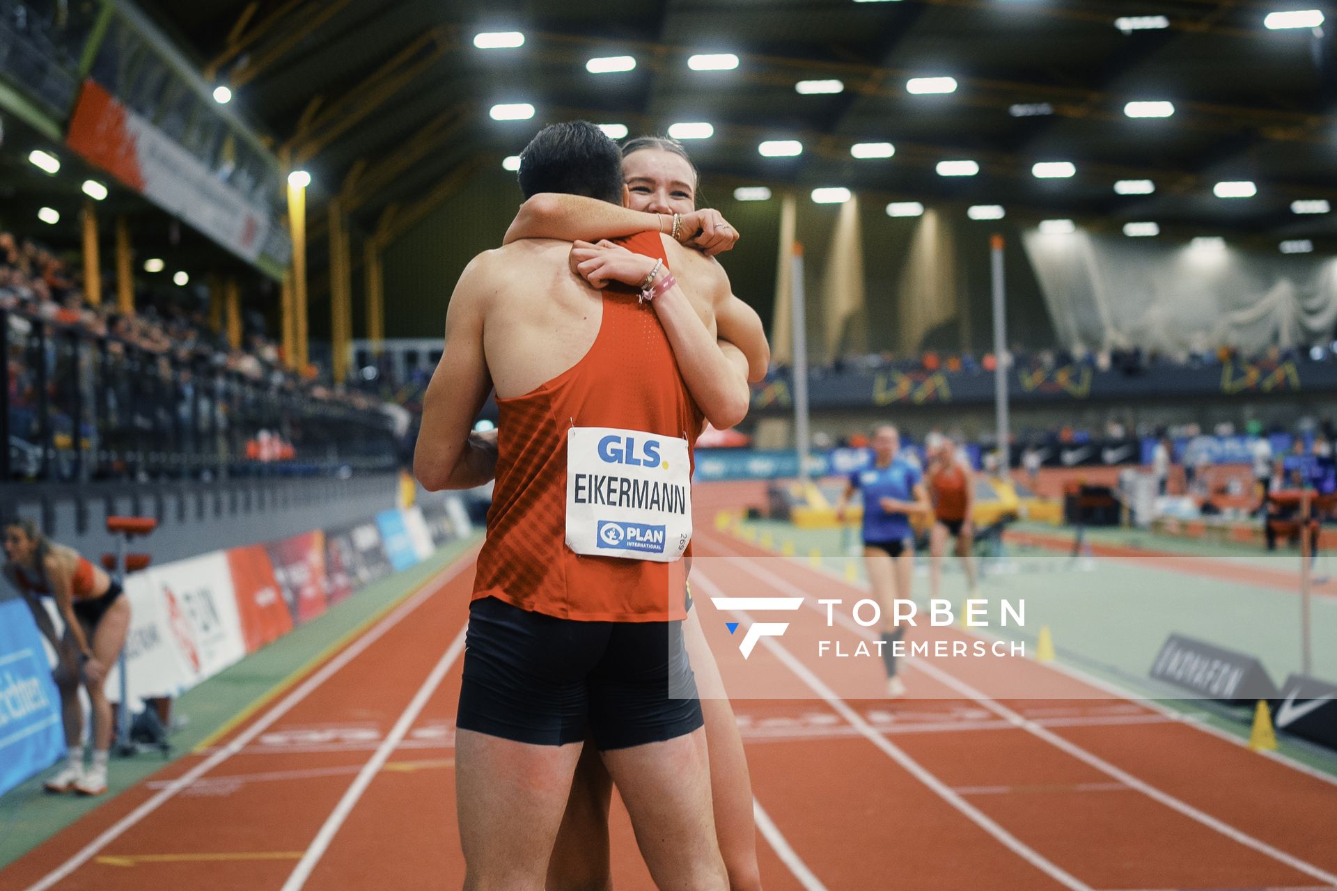 Kira Wittmann (LG Goettingen) und Tim Eikermann (TSV Bayer 04 Leverkusen) bei den Deutschen Leichtathletik-Hallenmeisterschaften am 18.02.2023 in der Helmut-Koernig-Halle in Dortmund