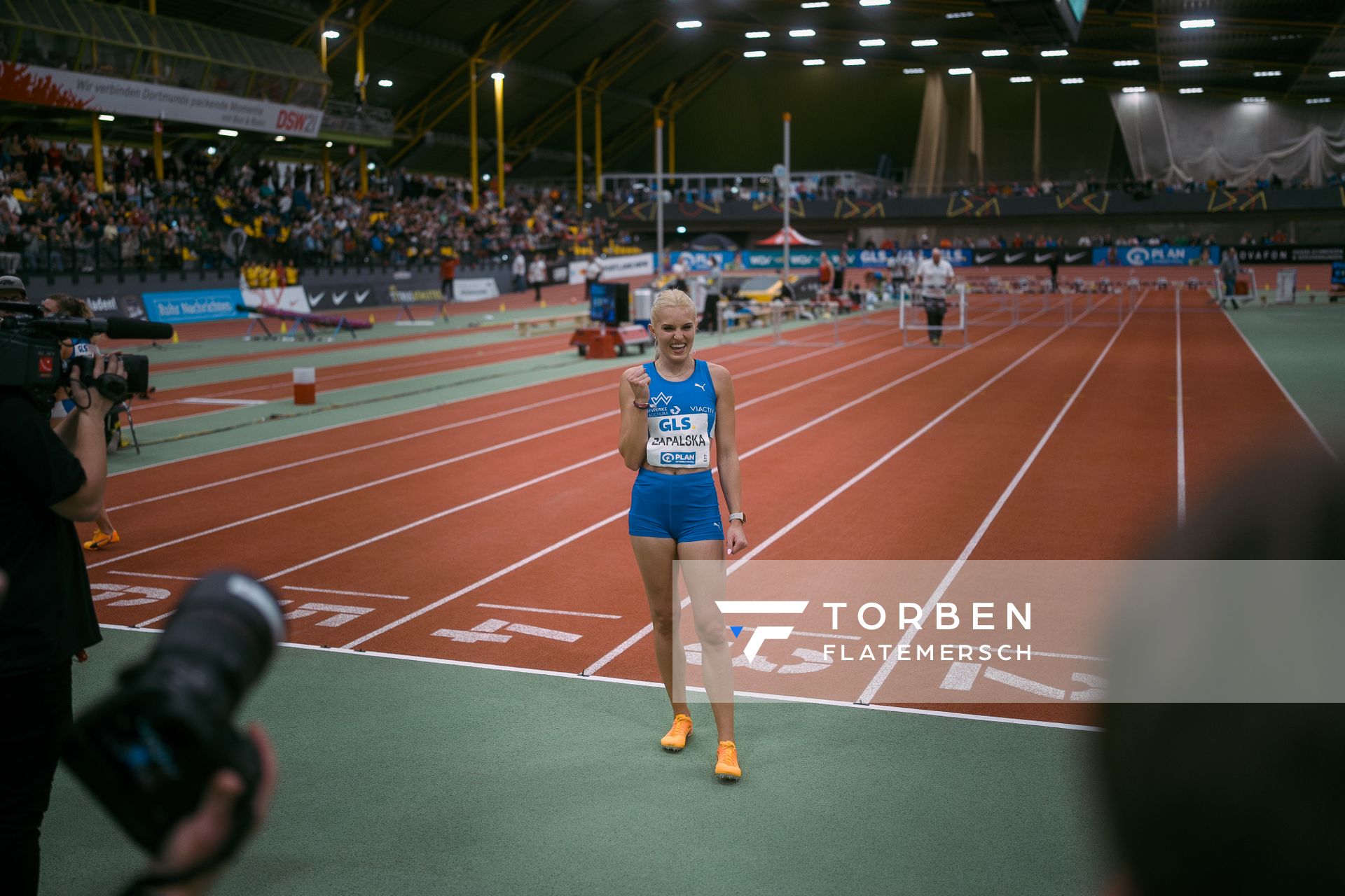 Monika Zapalska (TV Wattenscheid 01) bei den Deutschen Leichtathletik-Hallenmeisterschaften am 18.02.2023 in der Helmut-Koernig-Halle in Dortmund