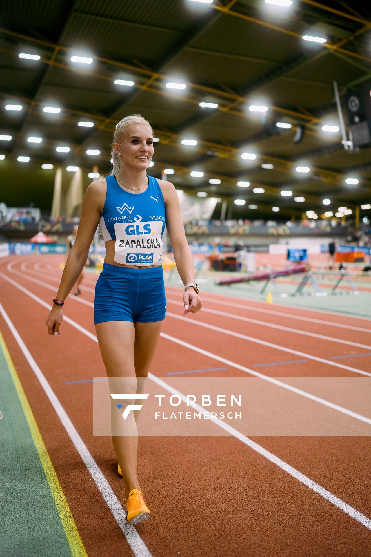 Monika Zapalska (TV Wattenscheid 01) bei den Deutschen Leichtathletik-Hallenmeisterschaften am 18.02.2023 in der Helmut-Koernig-Halle in Dortmund