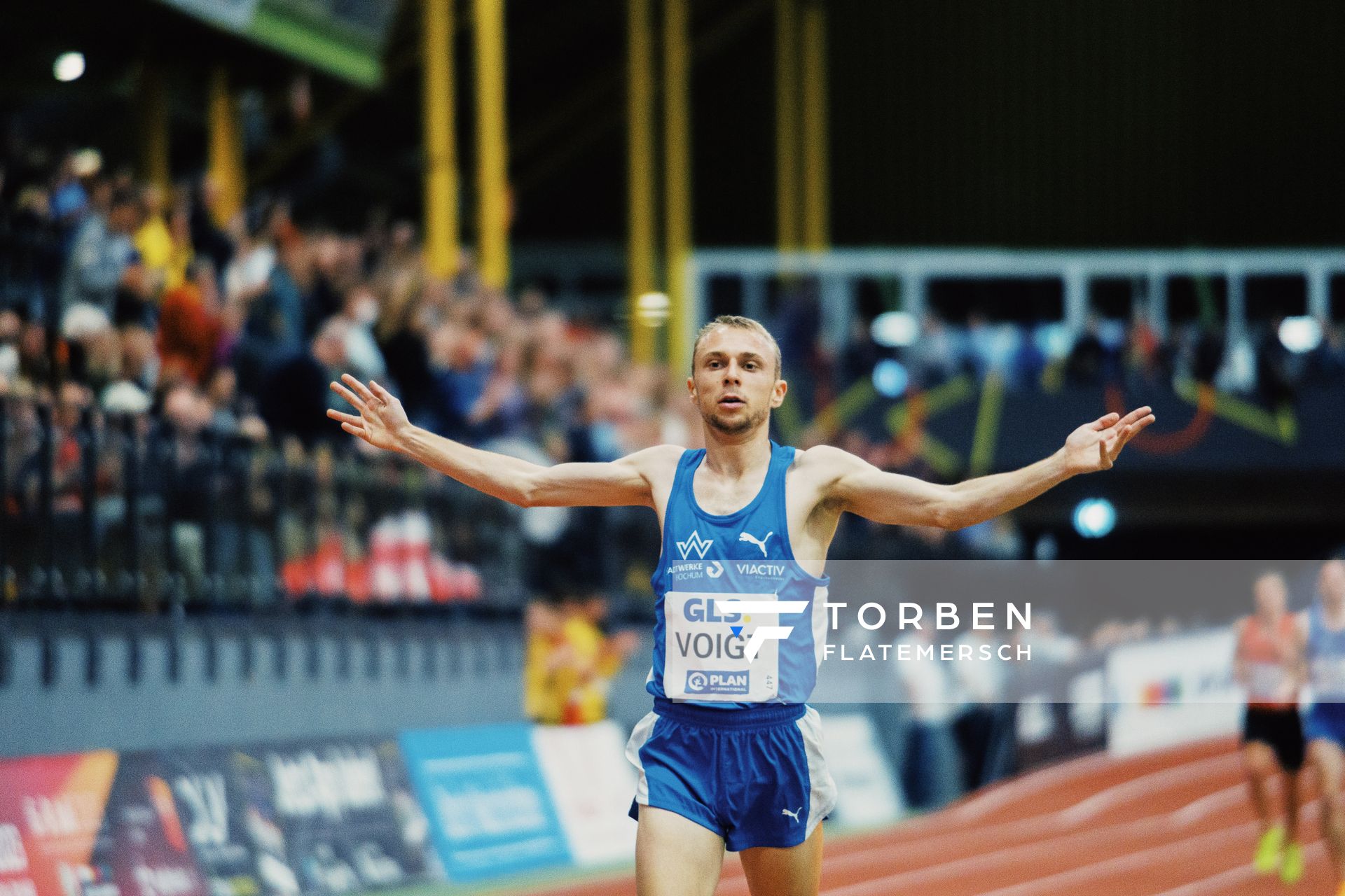 Nils Voigt (TV Wattenscheid 01) bei den Deutschen Leichtathletik-Hallenmeisterschaften am 18.02.2023 in der Helmut-Koernig-Halle in Dortmund