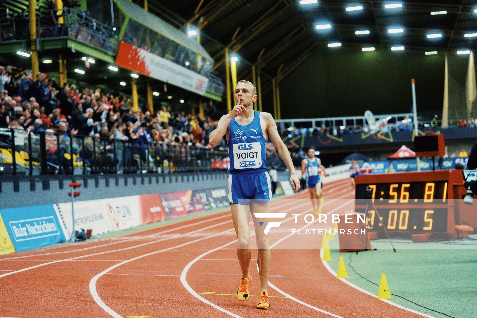 Nils Voigt (TV Wattenscheid 01) bei den Deutschen Leichtathletik-Hallenmeisterschaften am 18.02.2023 in der Helmut-Koernig-Halle in Dortmund