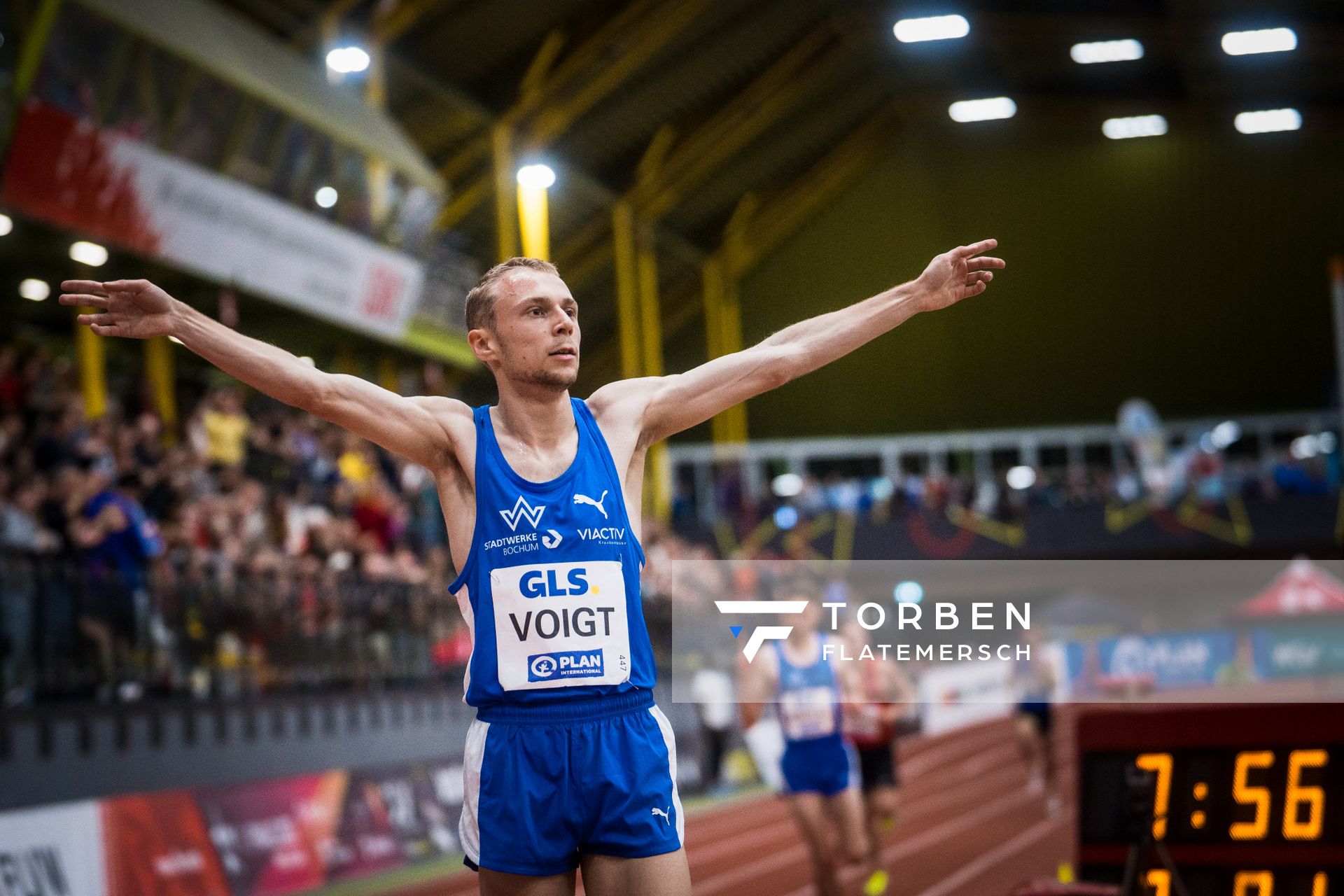 Nils Voigt (TV Wattenscheid 01) bei den Deutschen Leichtathletik-Hallenmeisterschaften am 18.02.2023 in der Helmut-Koernig-Halle in Dortmund