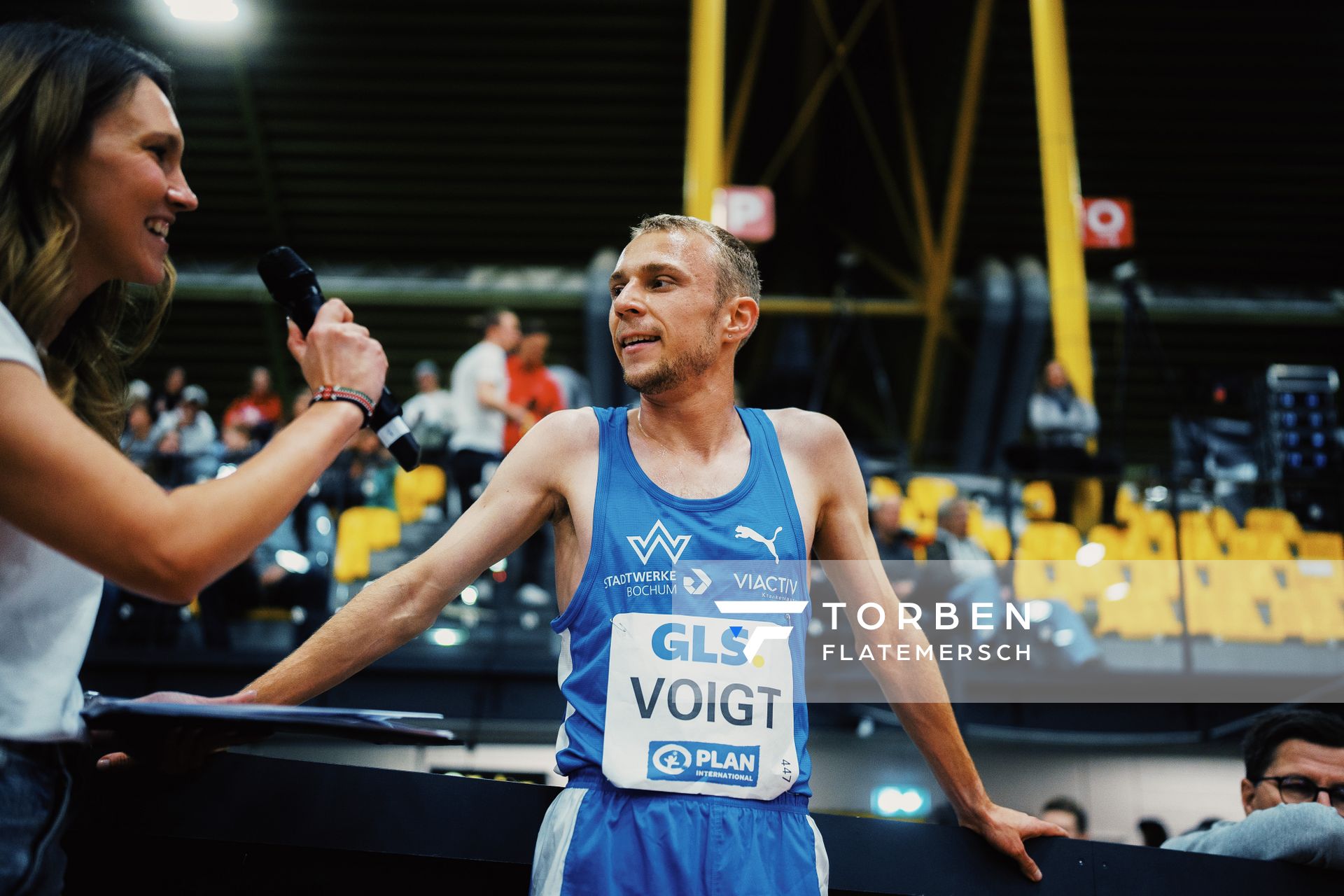 Nils Voigt (TV Wattenscheid 01) bei den Deutschen Leichtathletik-Hallenmeisterschaften am 18.02.2023 in der Helmut-Koernig-Halle in Dortmund