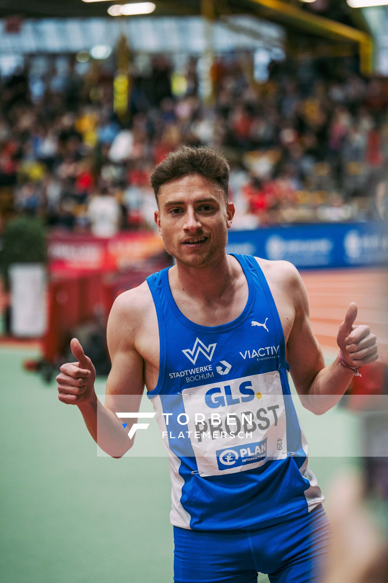 Marius Probst (TV Wattenscheid 01) bei den Deutschen Leichtathletik-Hallenmeisterschaften am 19.02.2023 in der Helmut-Koernig-Halle in Dortmund