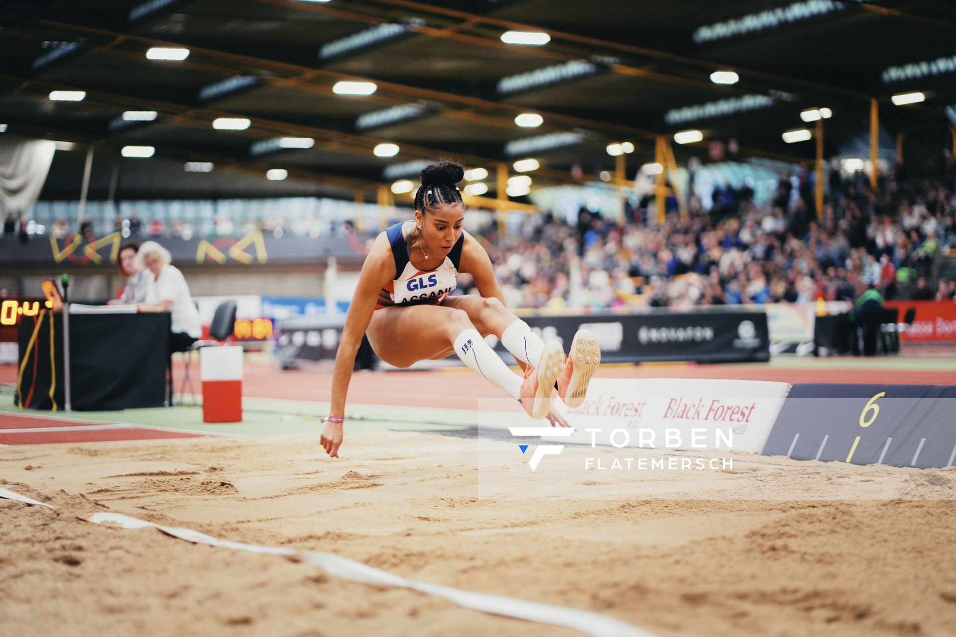 Mikaelle Assani (LG Region Karlsruhe) bei den Deutschen Leichtathletik-Hallenmeisterschaften am 19.02.2023 in der Helmut-Koernig-Halle in Dortmund