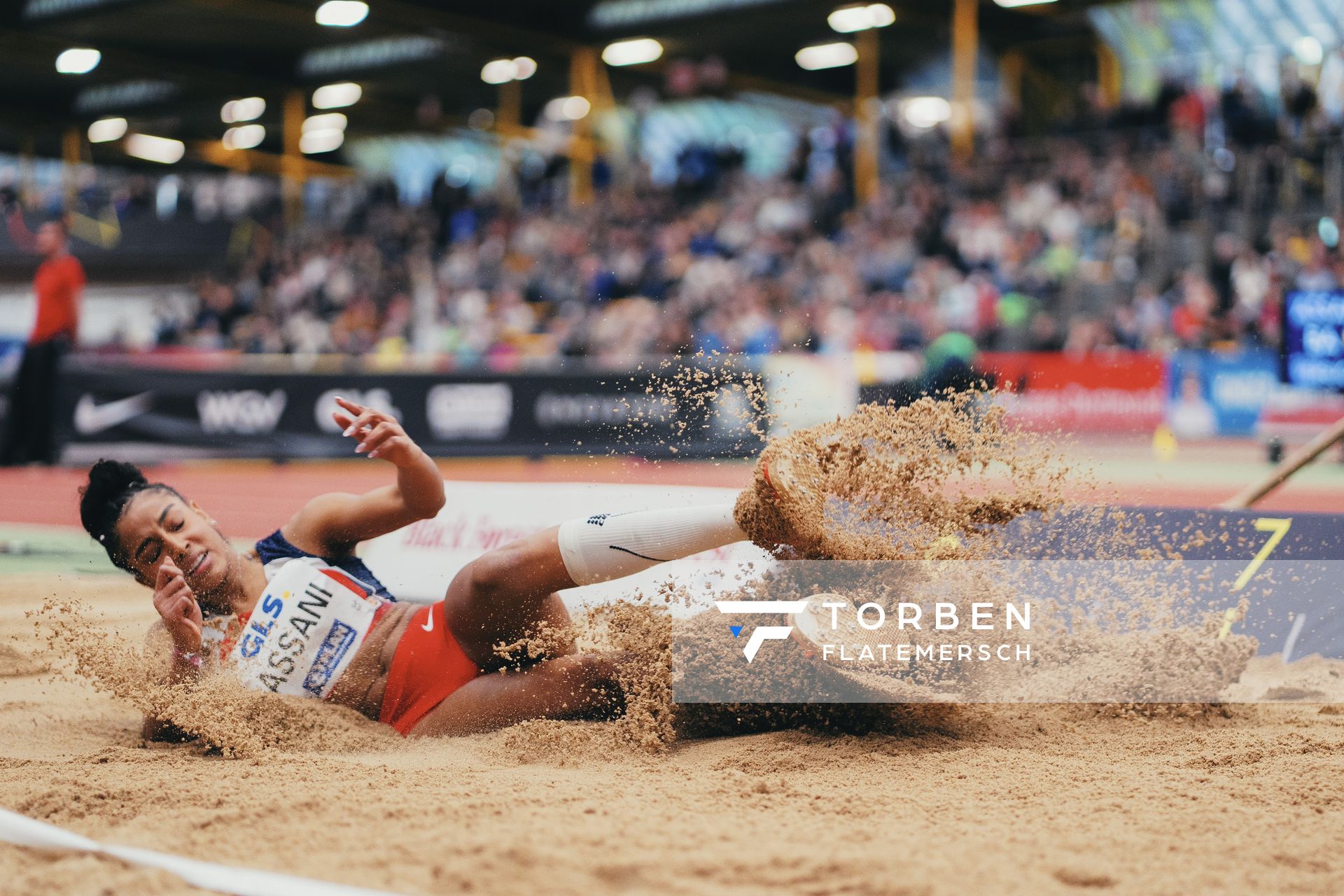 Mikaelle Assani (LG Region Karlsruhe) bei den Deutschen Leichtathletik-Hallenmeisterschaften am 19.02.2023 in der Helmut-Koernig-Halle in Dortmund