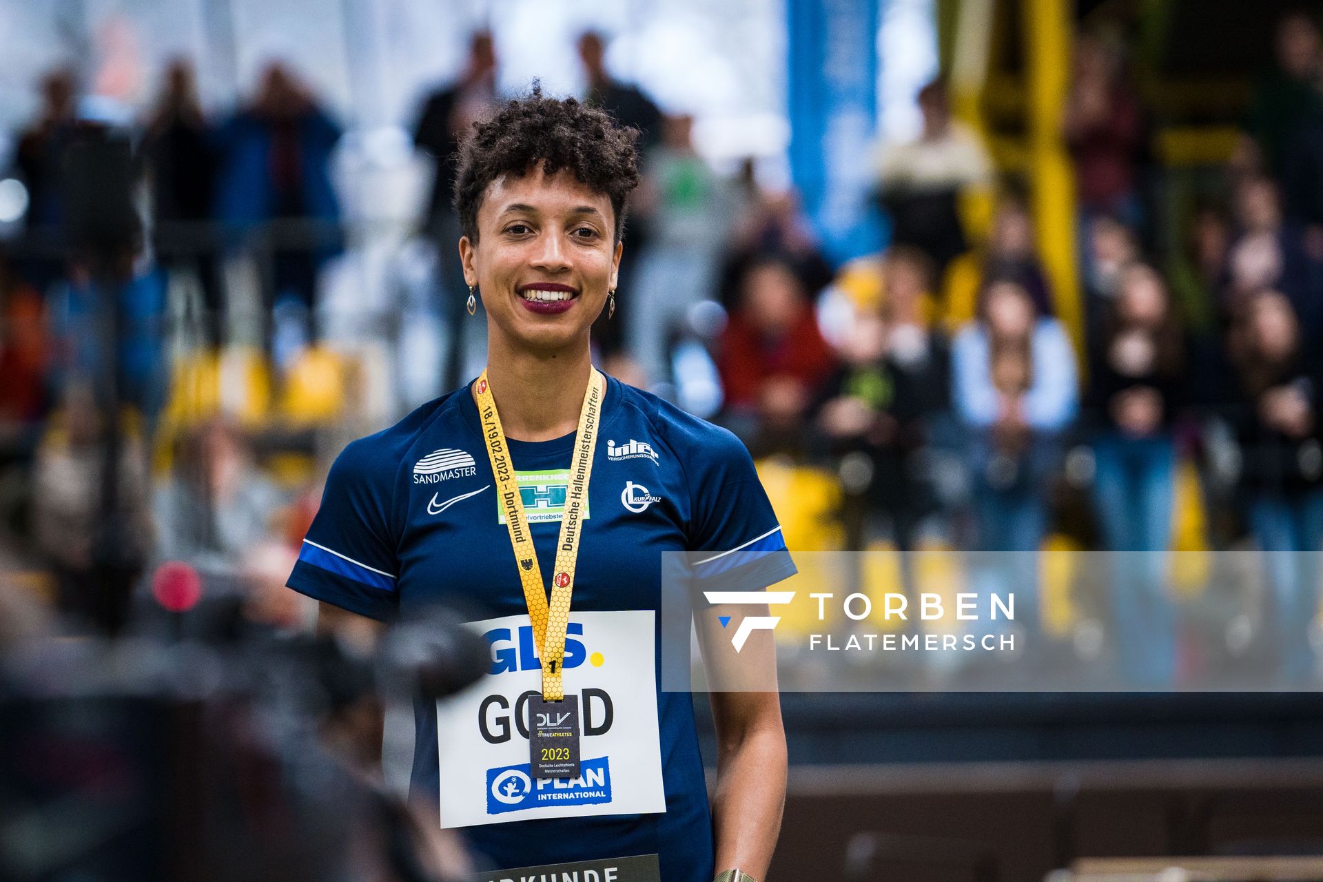 Malaika Mihambo (LG Kurpfalz) bei den Deutschen Leichtathletik-Hallenmeisterschaften am 19.02.2023 in der Helmut-Koernig-Halle in Dortmund