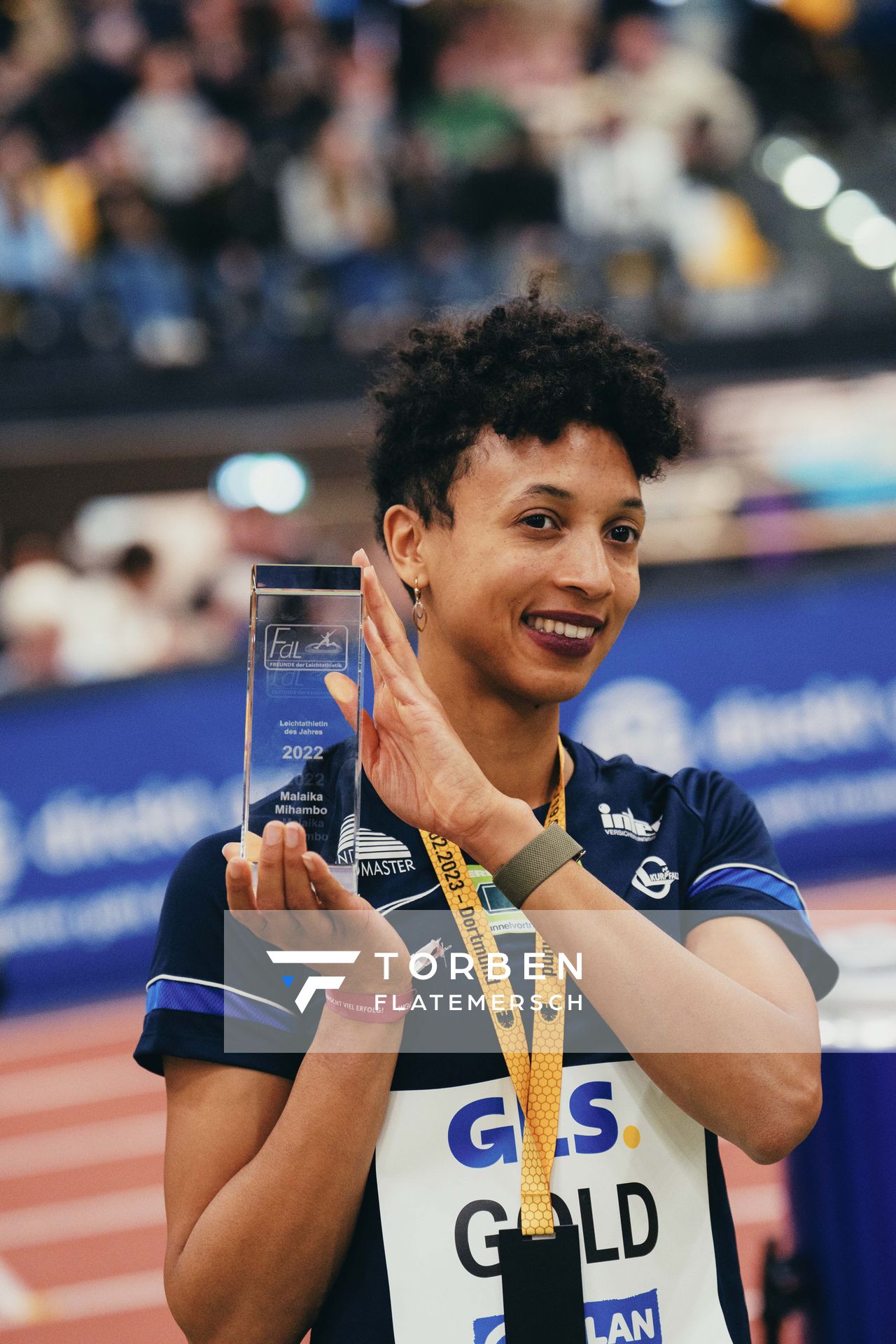 Malaika Mihambo (LG Kurpfalz) bei den Deutschen Leichtathletik-Hallenmeisterschaften am 19.02.2023 in der Helmut-Koernig-Halle in Dortmund