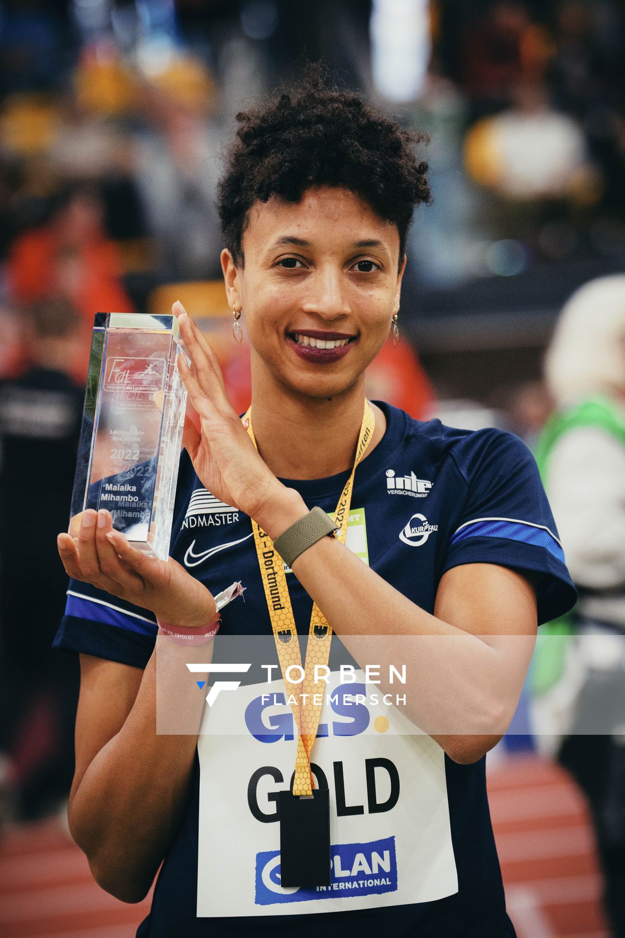 Malaika Mihambo (LG Kurpfalz) bei den Deutschen Leichtathletik-Hallenmeisterschaften am 19.02.2023 in der Helmut-Koernig-Halle in Dortmund