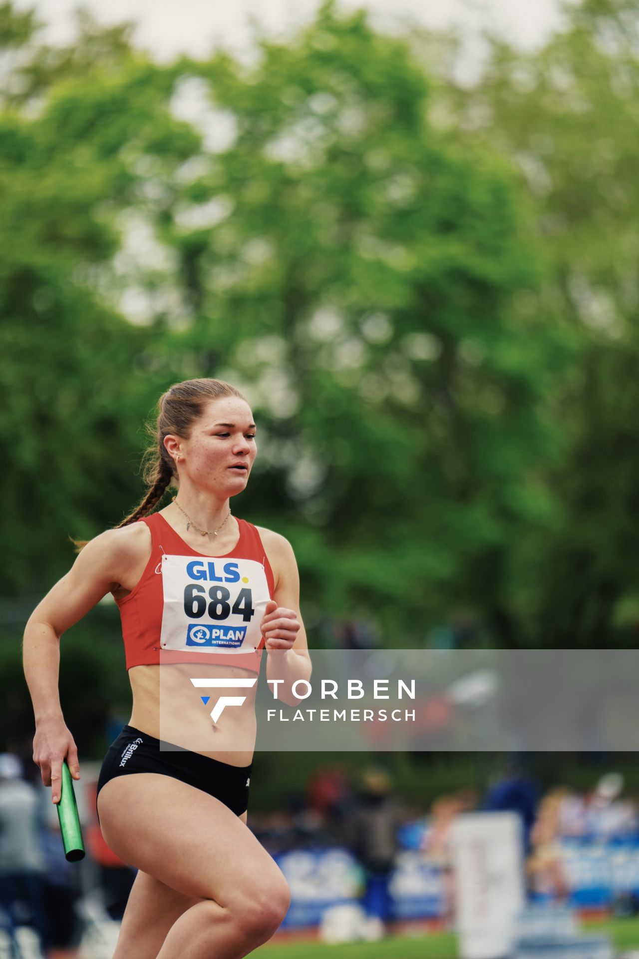 Christina Lehnen (LG Brillux Muenster) am 29.04.2023 bei den deutschen Meisterschaften Langstaffel in Bietigheim-Bissingen