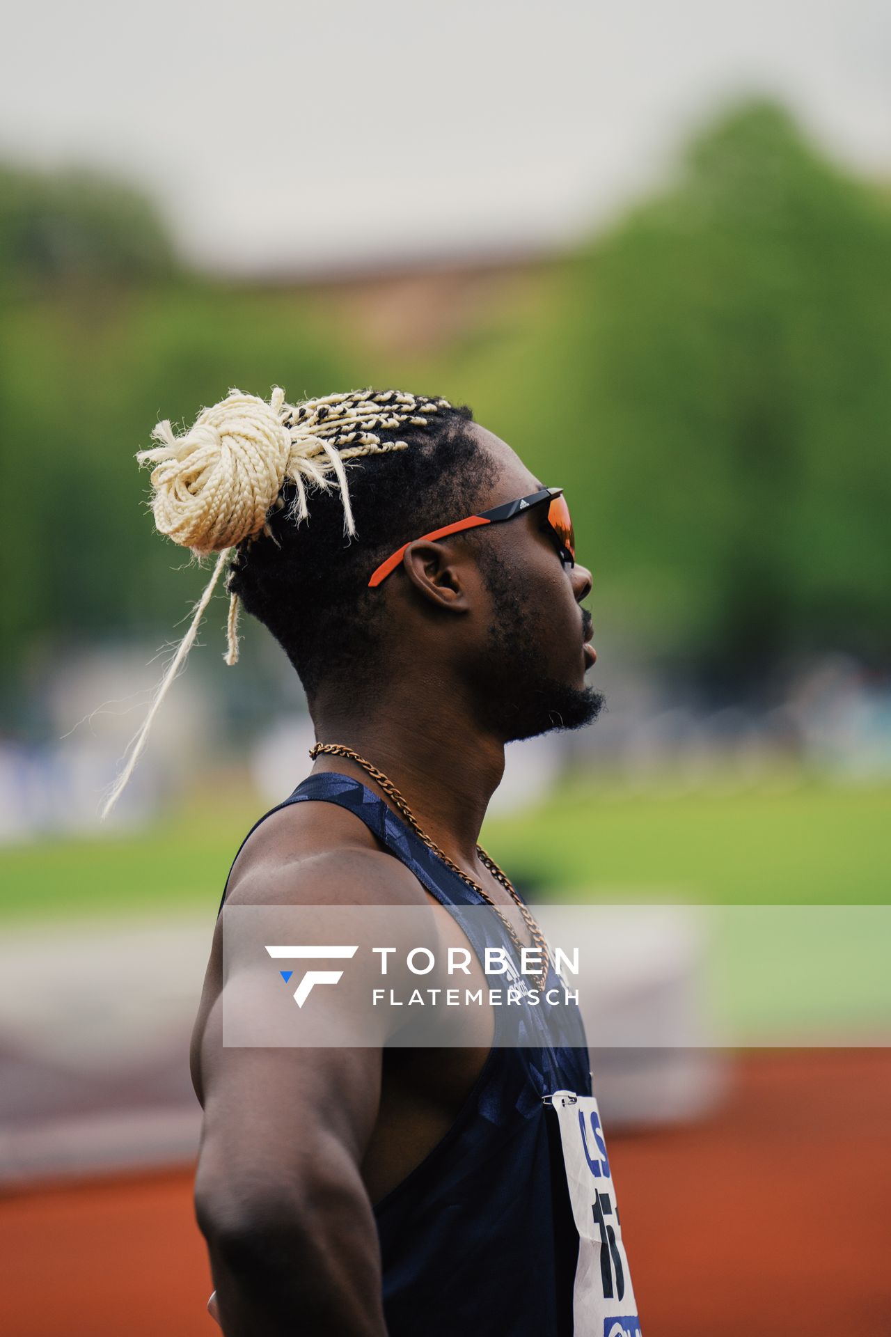 James Adebola (SCC Berlin) am 29.04.2023 bei den deutschen Meisterschaften Langstaffel in Bietigheim-Bissingen