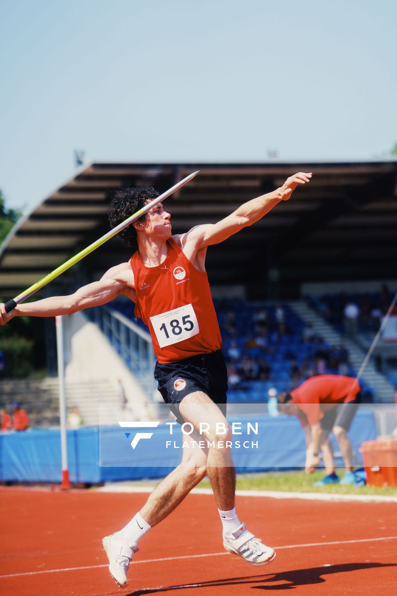 Nick Lampe (VfL Eintracht Hannover) beim Speerwurf am 11.06.2023 waehrend den NLV + BLV U20/U16 Landesmeisterschaften im Stadion Berliner Ring in Verden