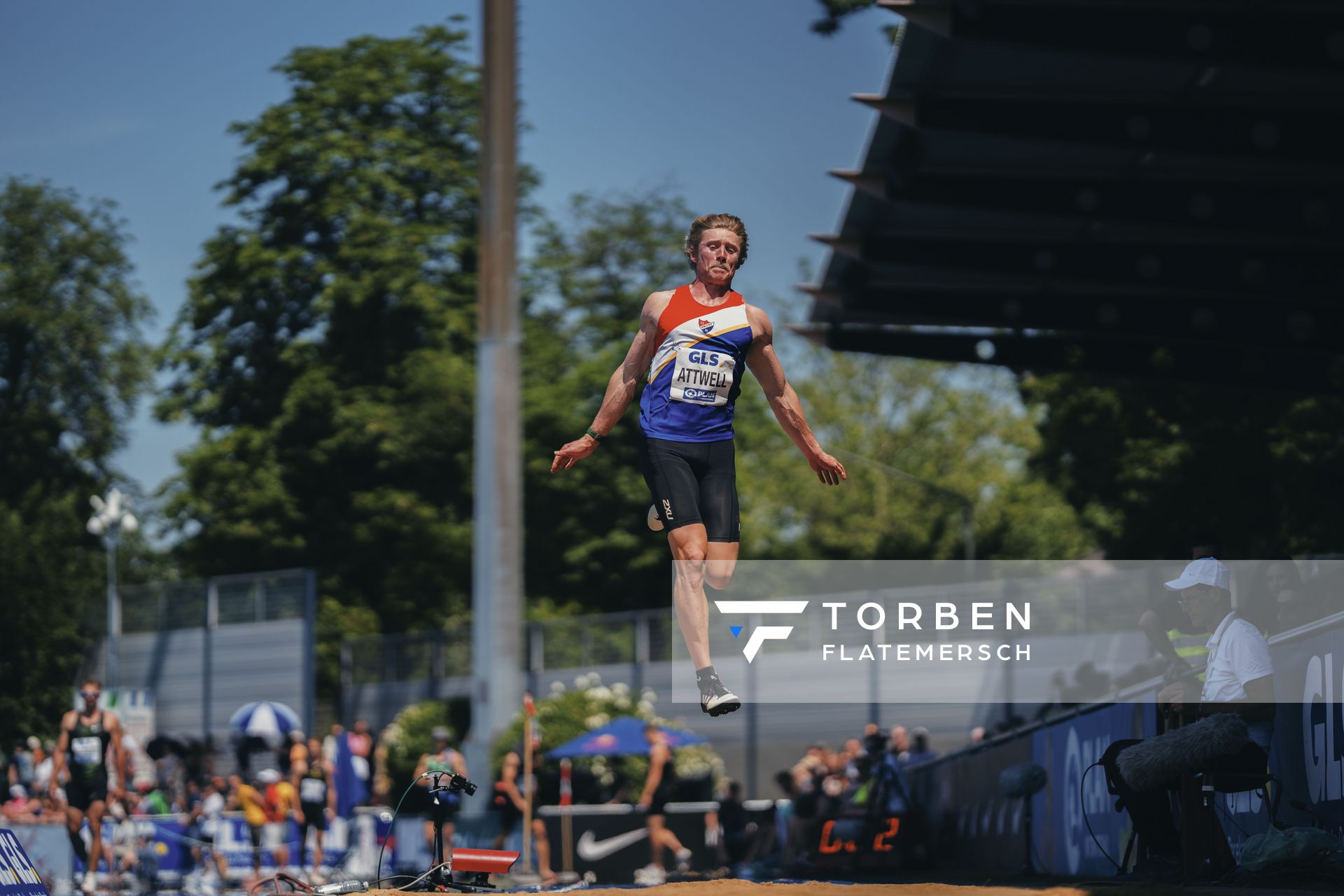 Max Attwell (NZL Neuseeland) im Weitsprung am 17.06.2023 beim Stadtwerke Ratingen Mehrkampf-Meeting im Stadion am Stadionring in Ratingen