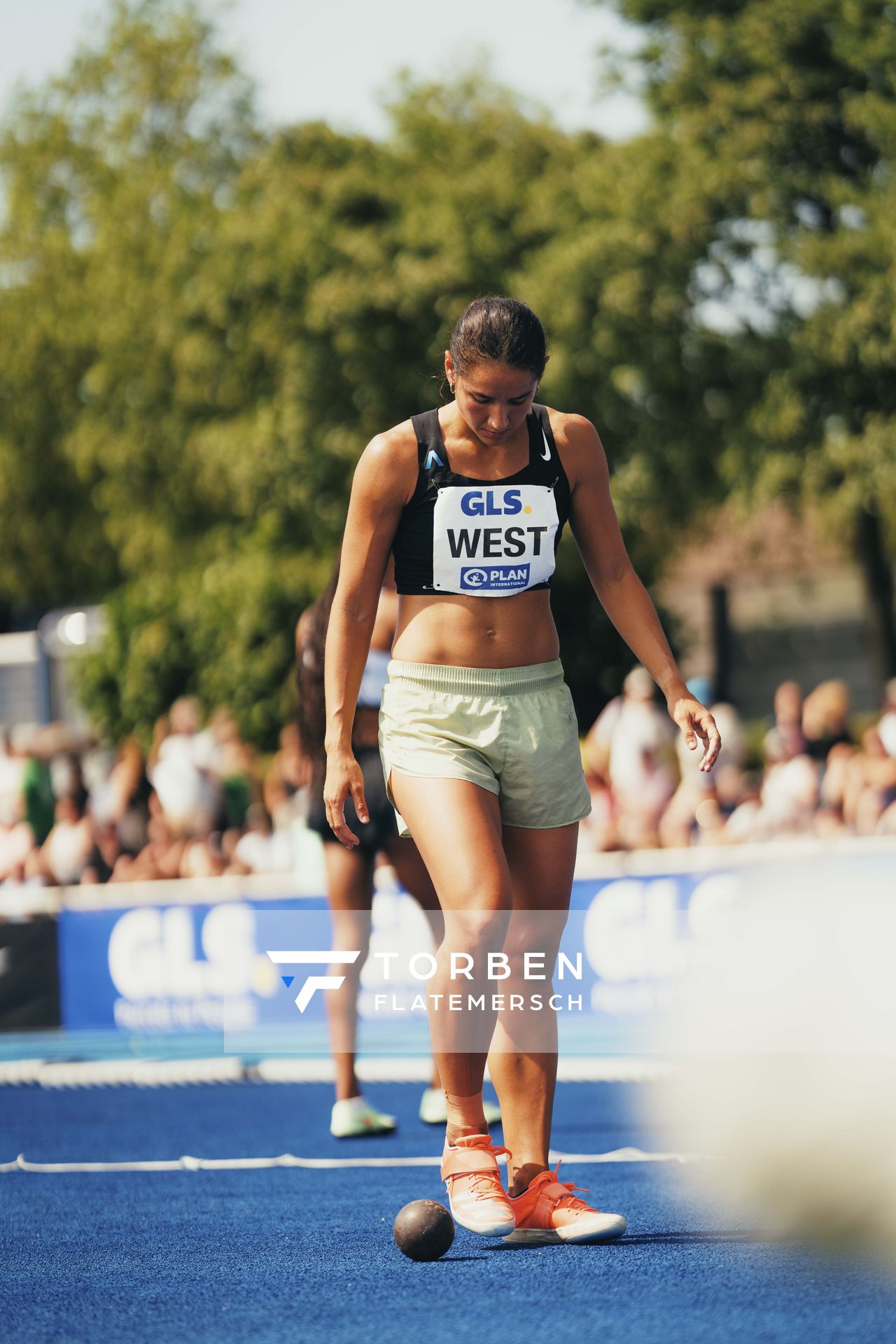 Tori West (AUS/Australien)  beim Kugelstoßen am 17.06.2023 beim Stadtwerke Ratingen Mehrkampf-Meeting im Stadion am Stadionring in Ratingen
