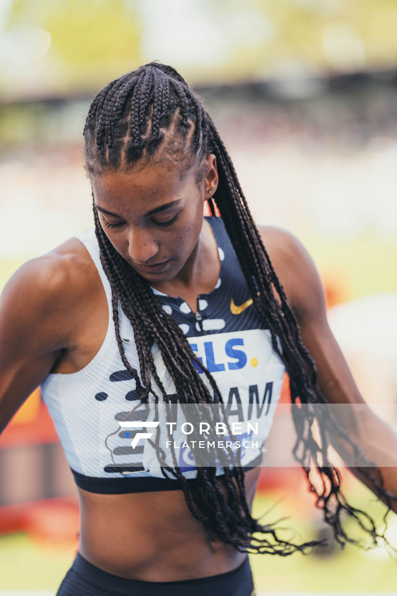 Nafissatou Thiam (BEL/Belgien) ueber 200m am 17.06.2023 beim Stadtwerke Ratingen Mehrkampf-Meeting im Stadion am Stadionring in Ratingen