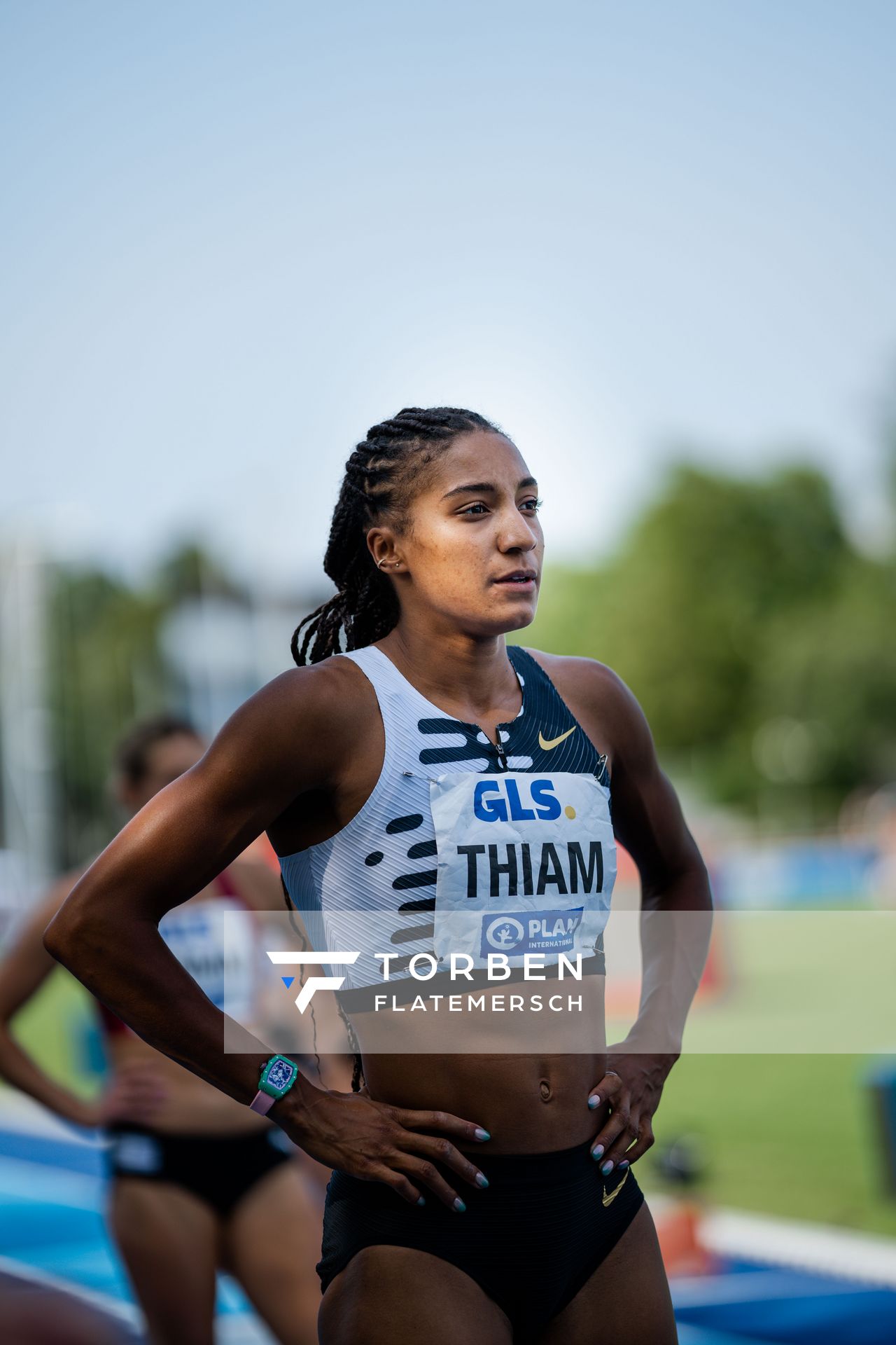 Nafissatou Thiam (BEL/Belgien) ueber 200m am 17.06.2023 beim Stadtwerke Ratingen Mehrkampf-Meeting im Stadion am Stadionring in Ratingen