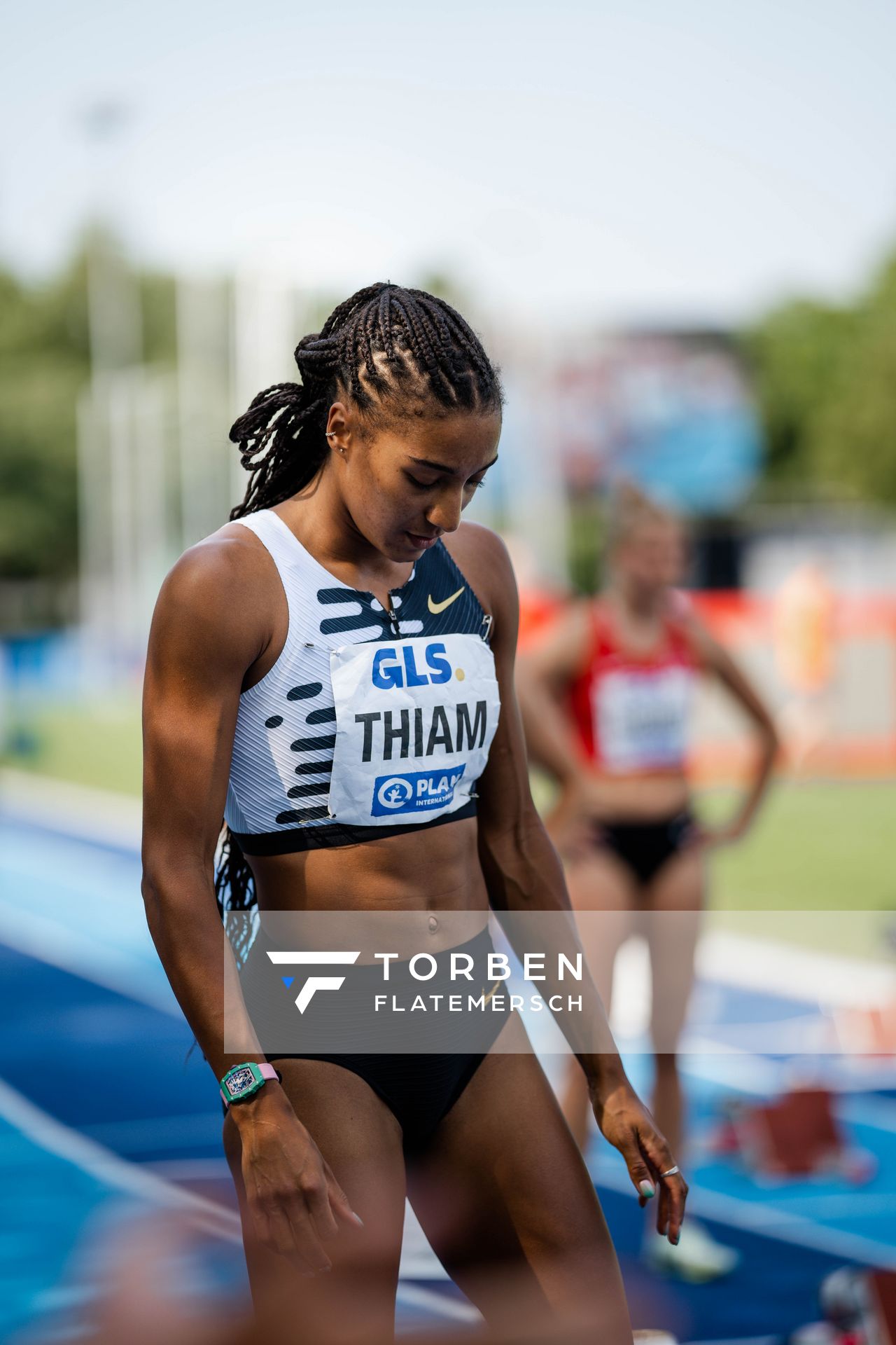 Nafissatou Thiam (BEL/Belgien) ueber 200m am 17.06.2023 beim Stadtwerke Ratingen Mehrkampf-Meeting im Stadion am Stadionring in Ratingen