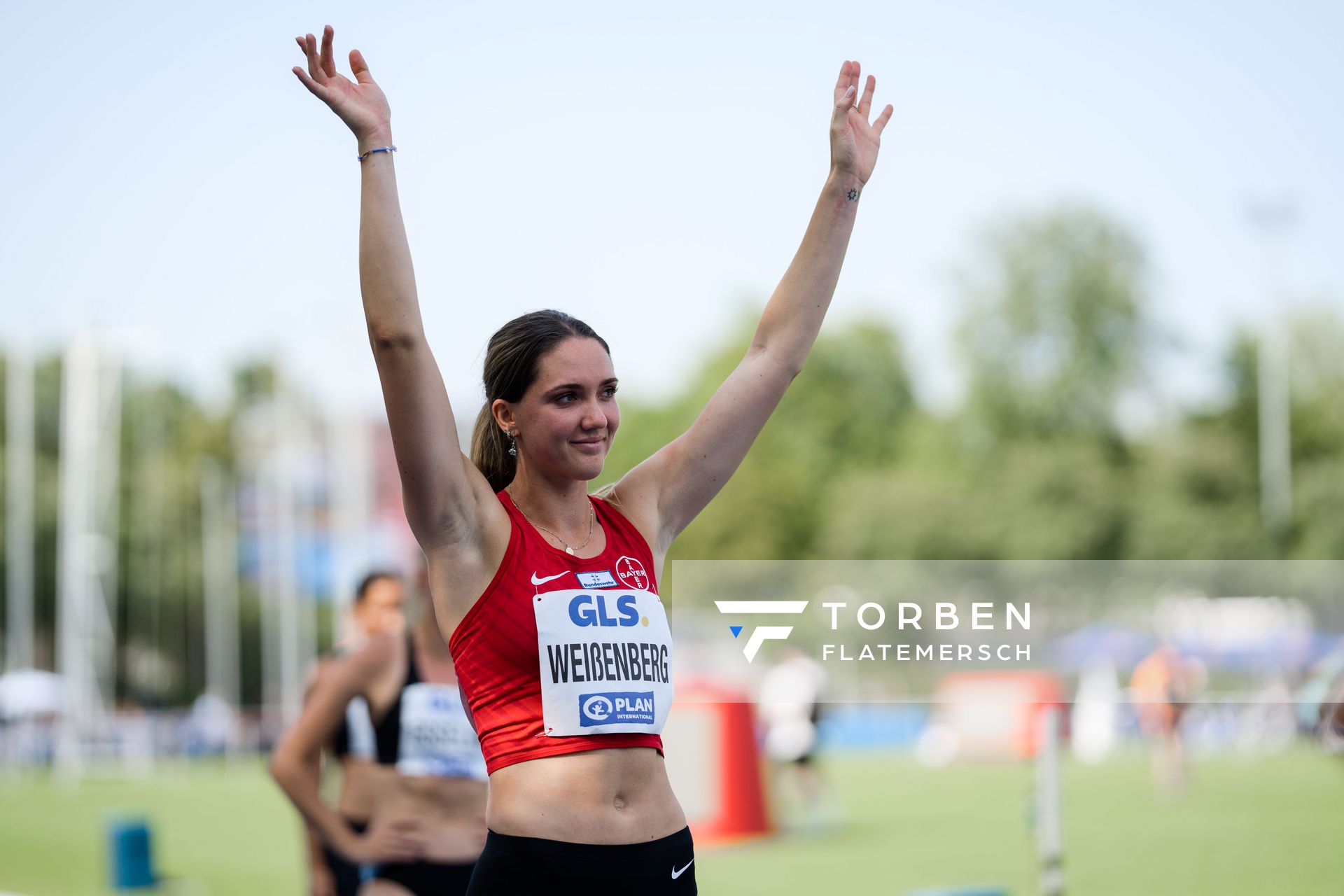 Sophie Weißenberg (GER/TSV Bayer 04 Leverkusen) ueber 200m am 17.06.2023 beim Stadtwerke Ratingen Mehrkampf-Meeting im Stadion am Stadionring in Ratingen