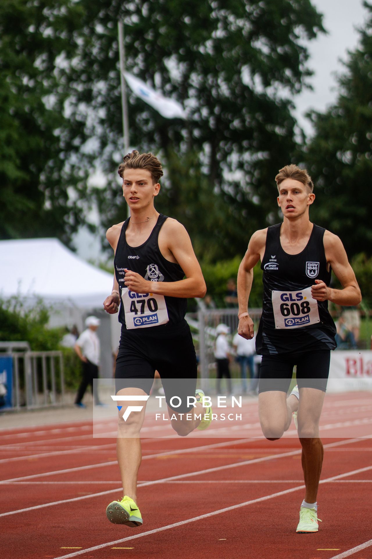 Rodion Beimler (SC DHfK Leipzig e.V.), Robert Fuelle (SSV Ulm 1846) am 01.07.2023 waehrend den deutschen U23 Leichtathletik-Meisterschaften im Jahnstadion in Göttingen