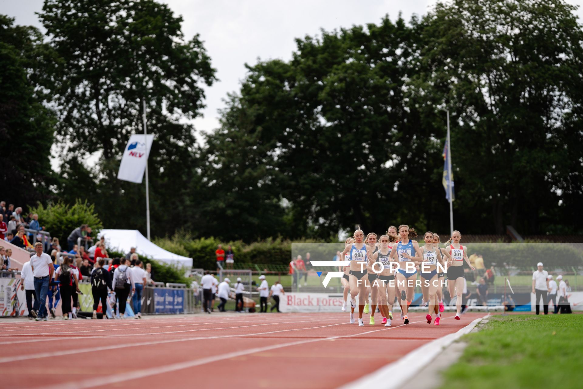 Fabiane Meyer (TV Westfalia Epe), Olivia Guerth (Diezer TSK Oranien), Verena Meisl (TV Wattenscheid 01), Charlotte Augenstein (Athletics Team Karben), Nele Heymann (TuS Haren) am 02.07.2023 waehrend den deutschen U23 Leichtathletik-Meisterschaften im Jahnstadion in Göttingen