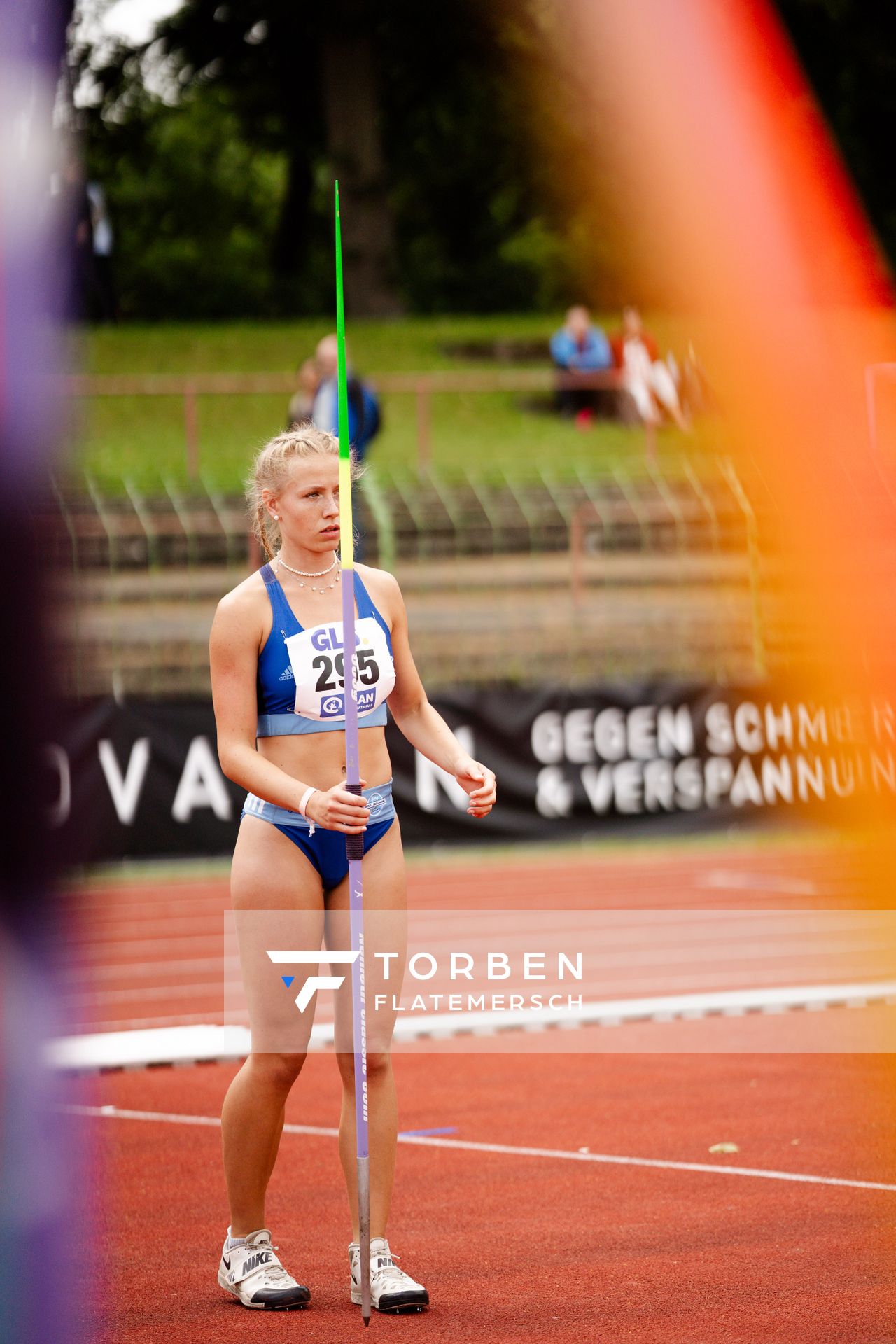 Veronique Quednau (Rukeli Trollmann e. V.) beim Speerwurf am 02.07.2023 waehrend den deutschen U23 Leichtathletik-Meisterschaften im Jahnstadion in Göttingen