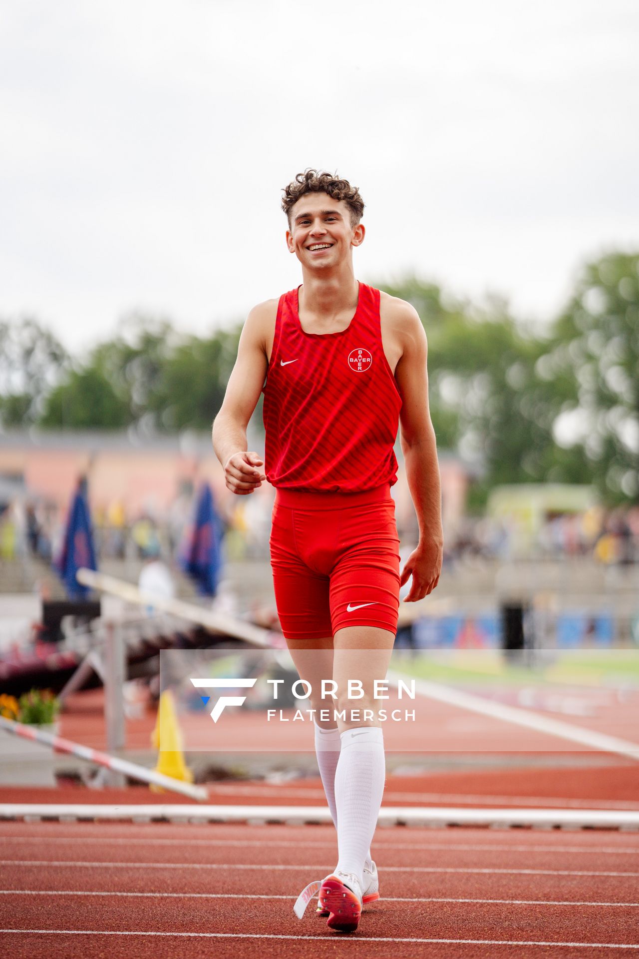 Luke Zenker (TSV Bayer 04 Leverkusen) beim Stabhochsprung am 02.07.2023 waehrend den deutschen U23 Leichtathletik-Meisterschaften im Jahnstadion in Göttingen